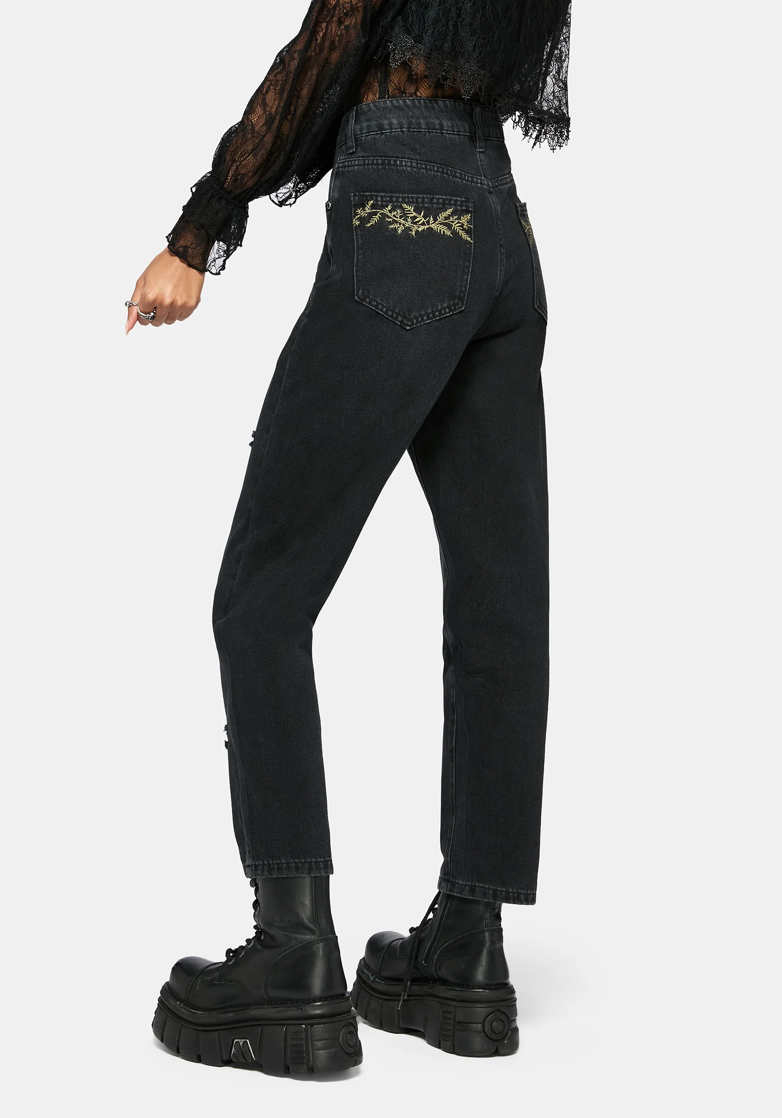 Abellona Embroidered Denim Mom Jean - Image 3