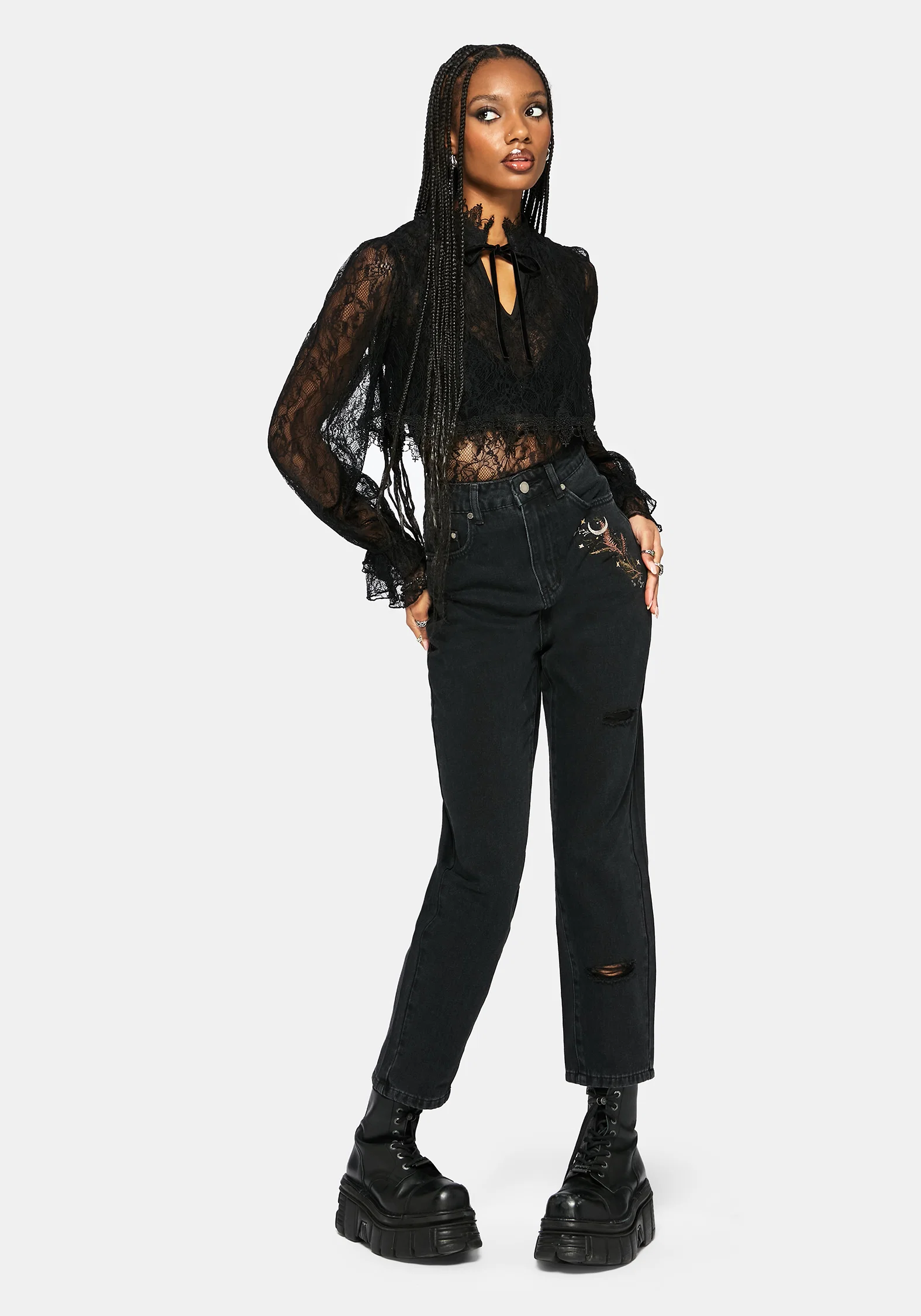 Abellona Embroidered Denim Mom Jean - Image 4