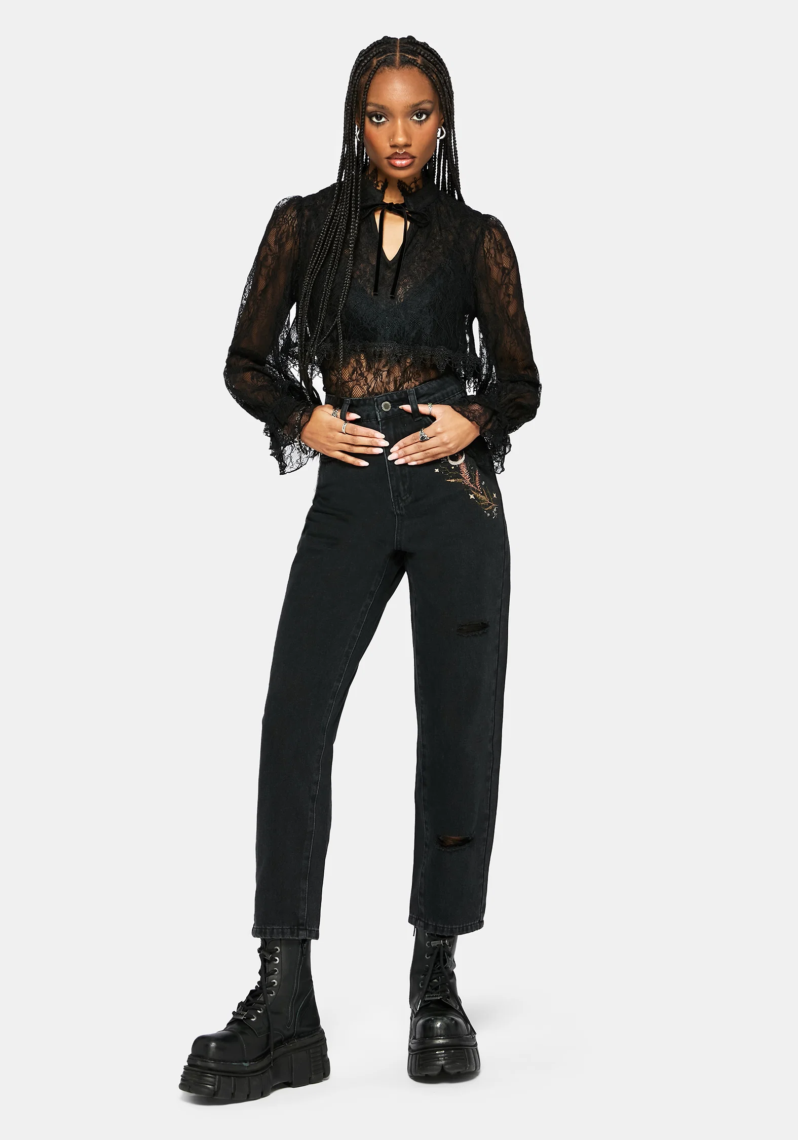 Abellona Embroidered Denim Mom Jean - Image 7