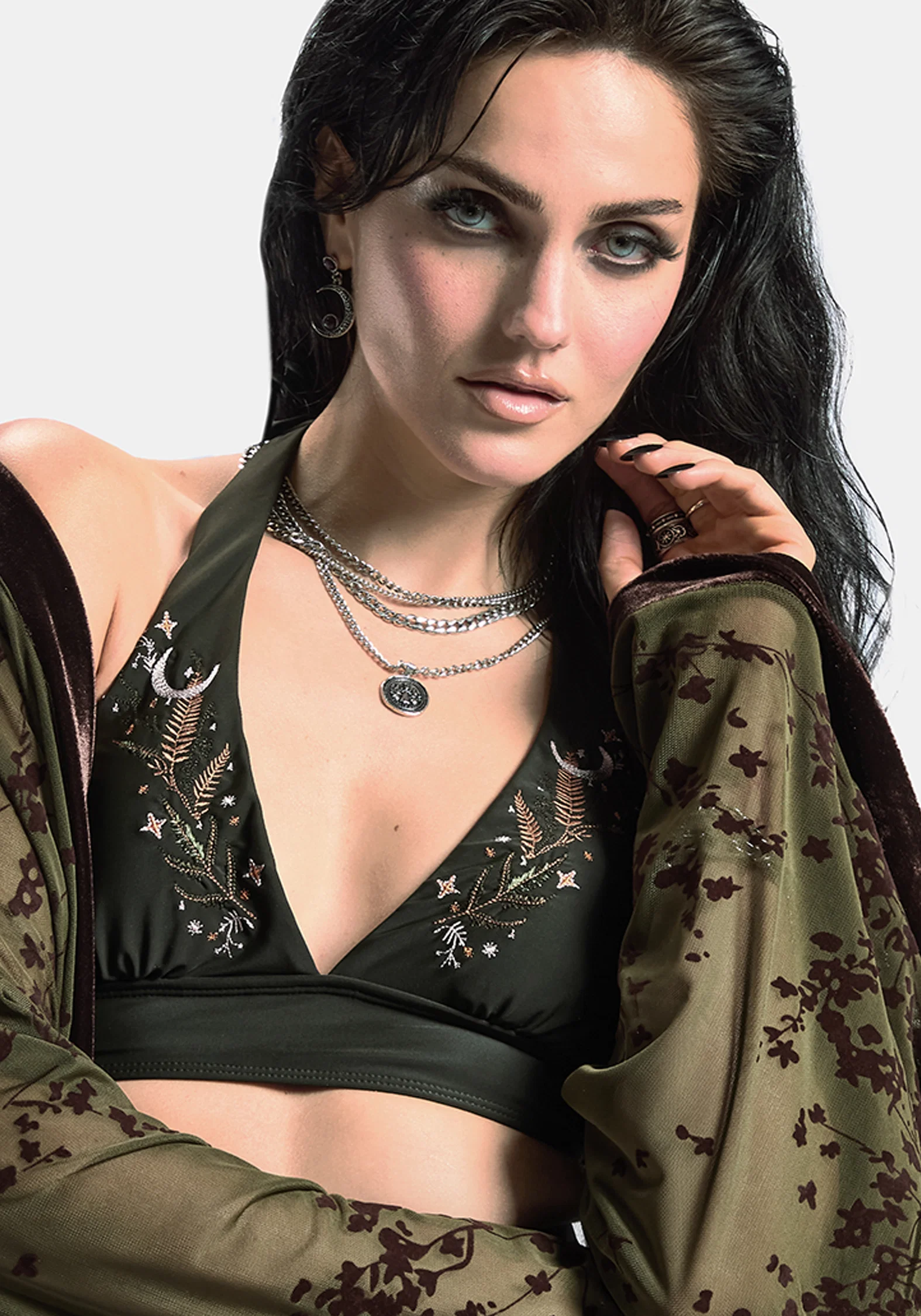 Abellona Embroidered Halter Neck Bikini Top - Image 2