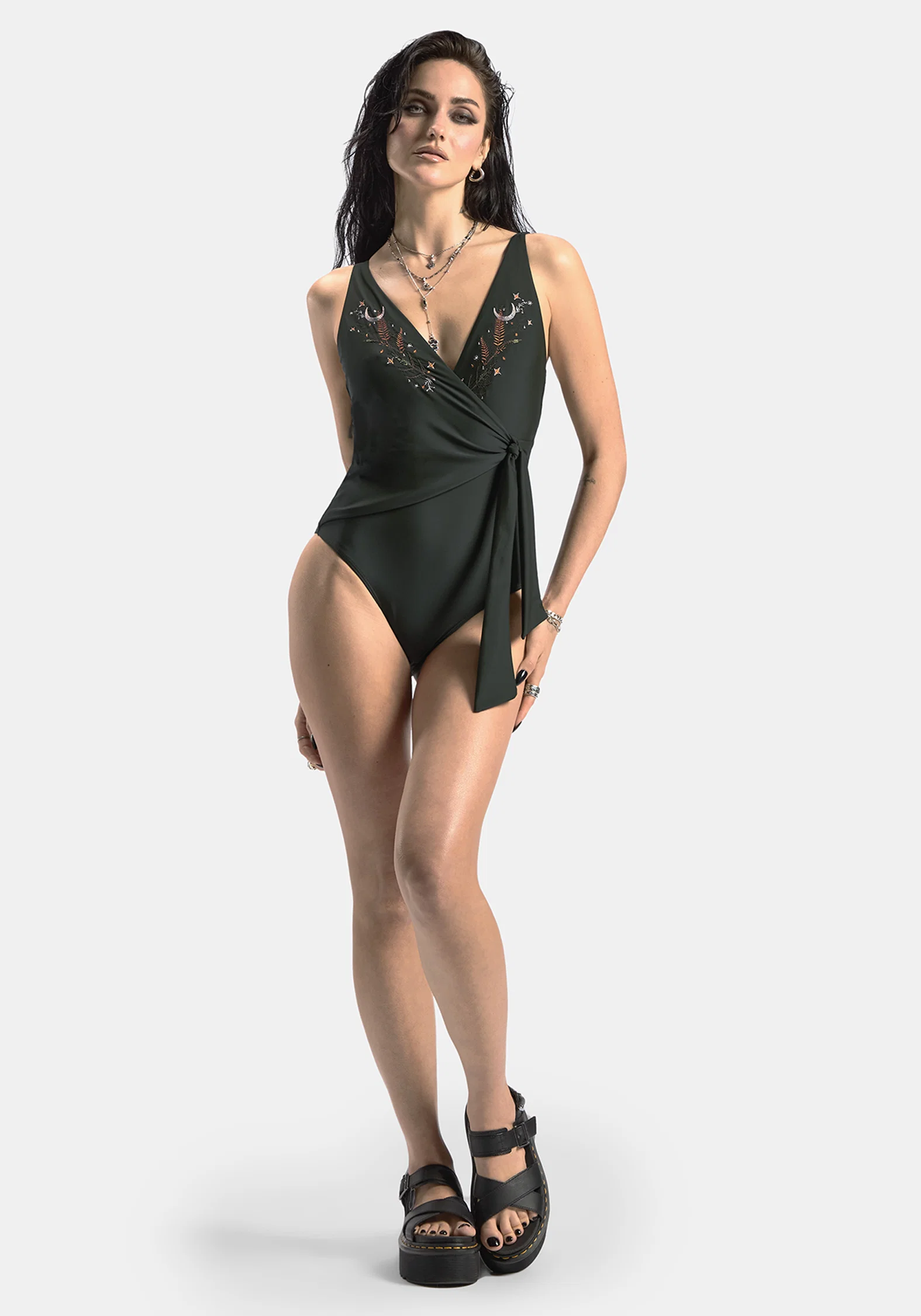 Abellona Embroidered Side Wrap Tie Swimsuit - Image 4