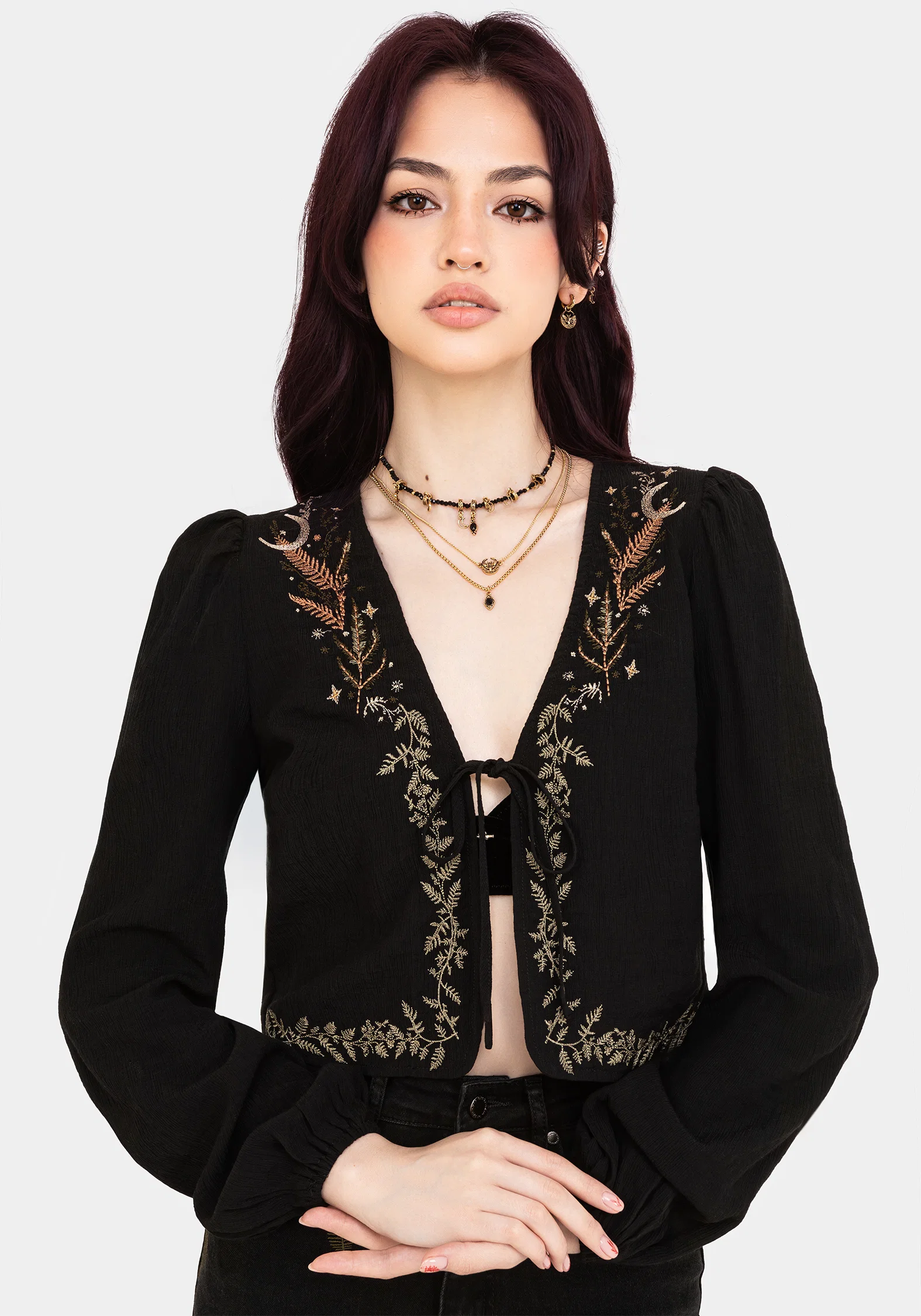 Abellona Embroidered Tie Front Blouse - Image 4