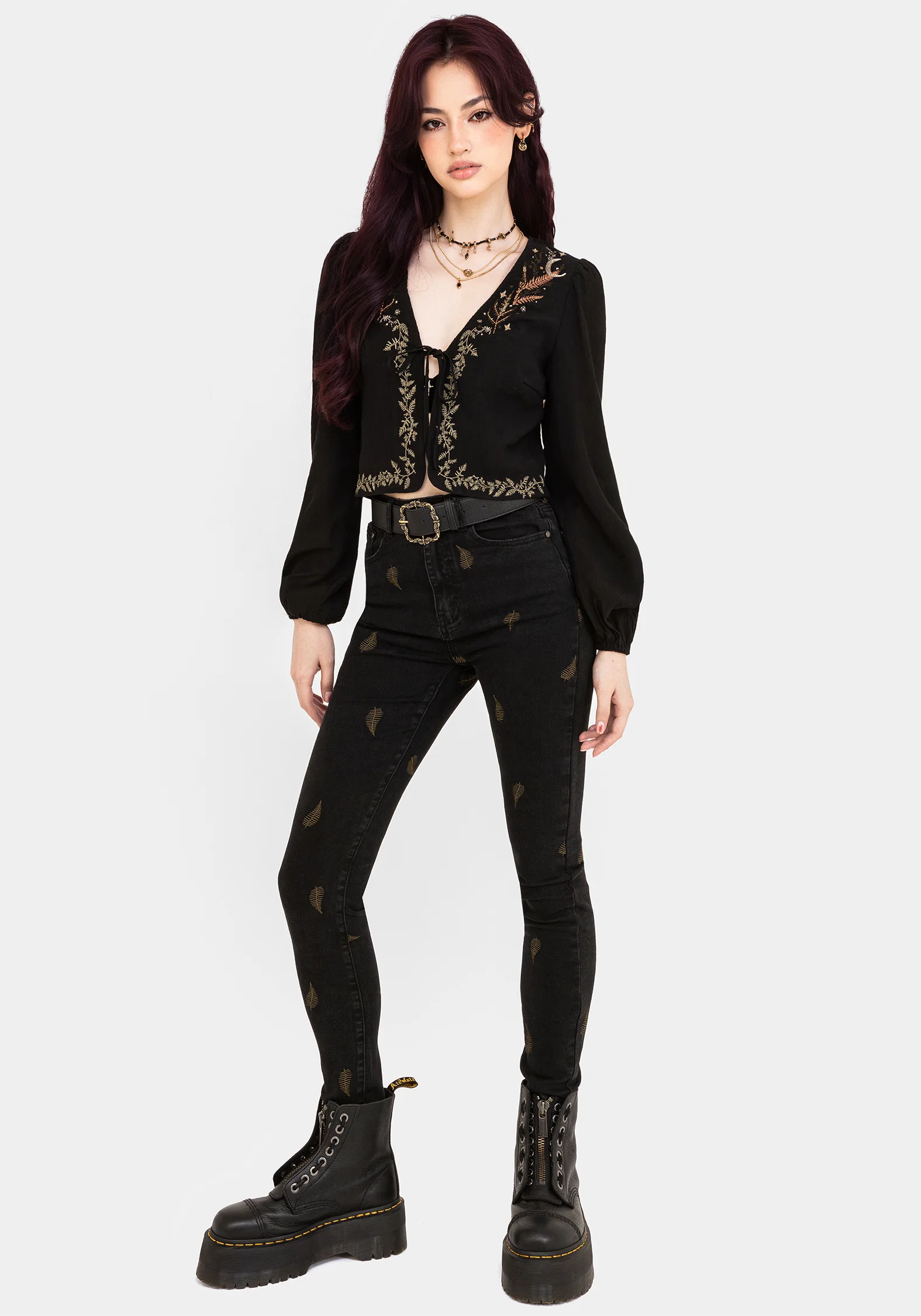Abellona Embroidered Tie Front Blouse - Image 7