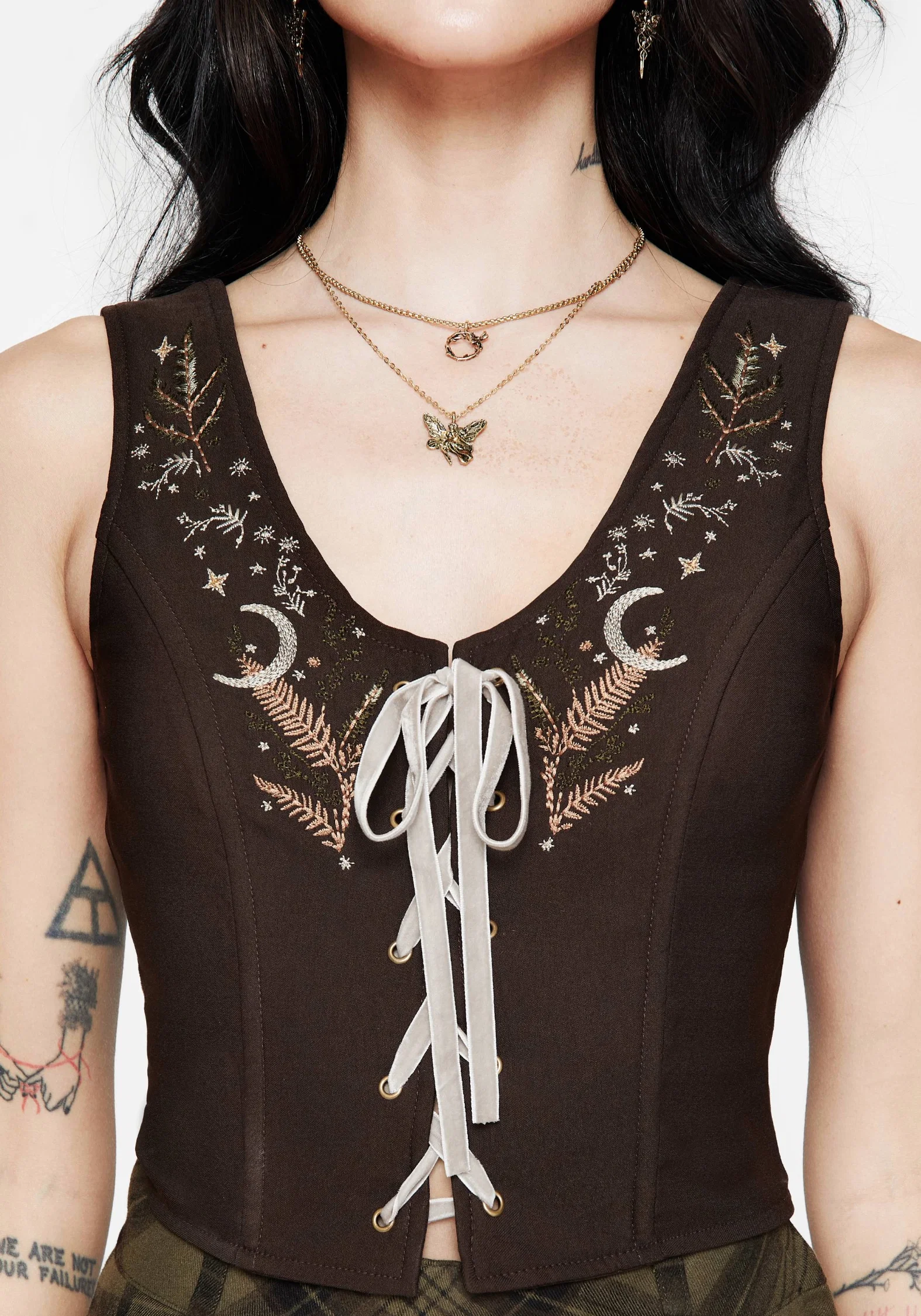 Abellona Embroidered Tie Up Front Corset Top - Image 2