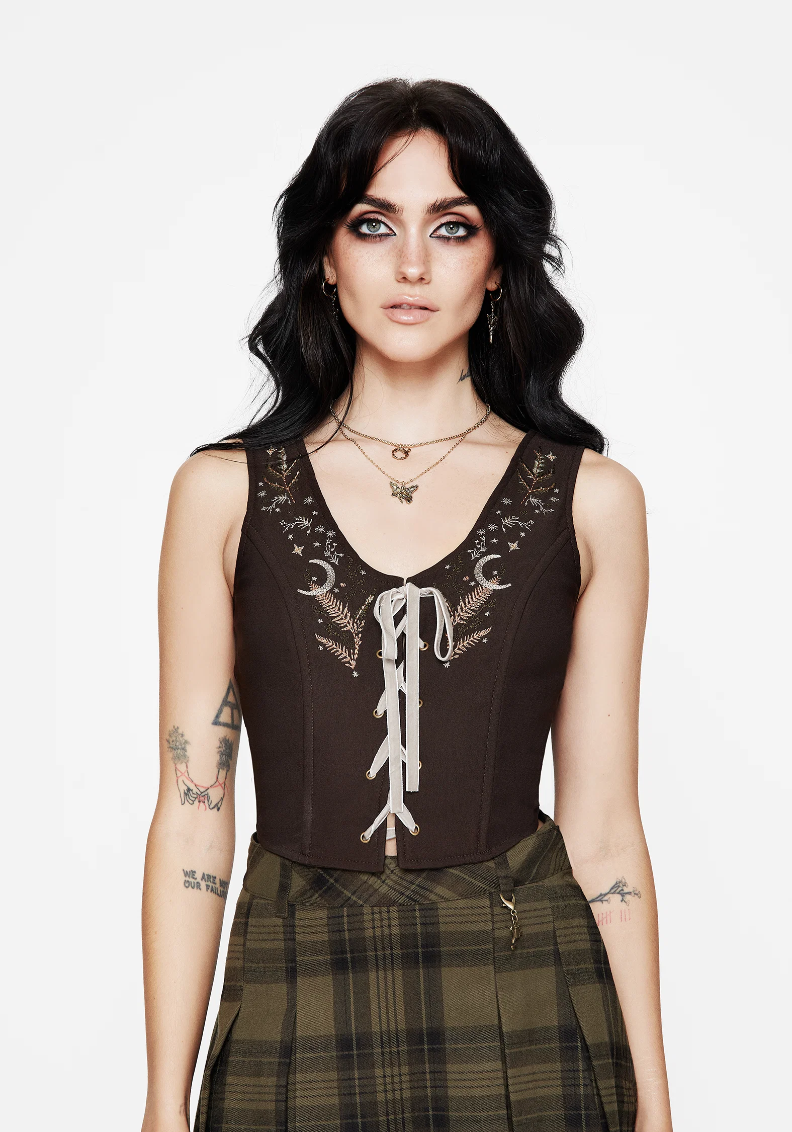 Abellona Embroidered Tie Up Front Corset Top - Image 3
