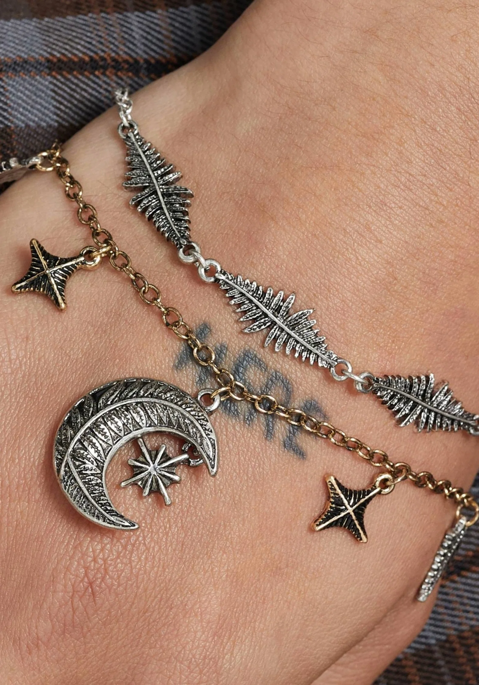 Abellona Moon Fern Layered Charm Bracelet - Image 4