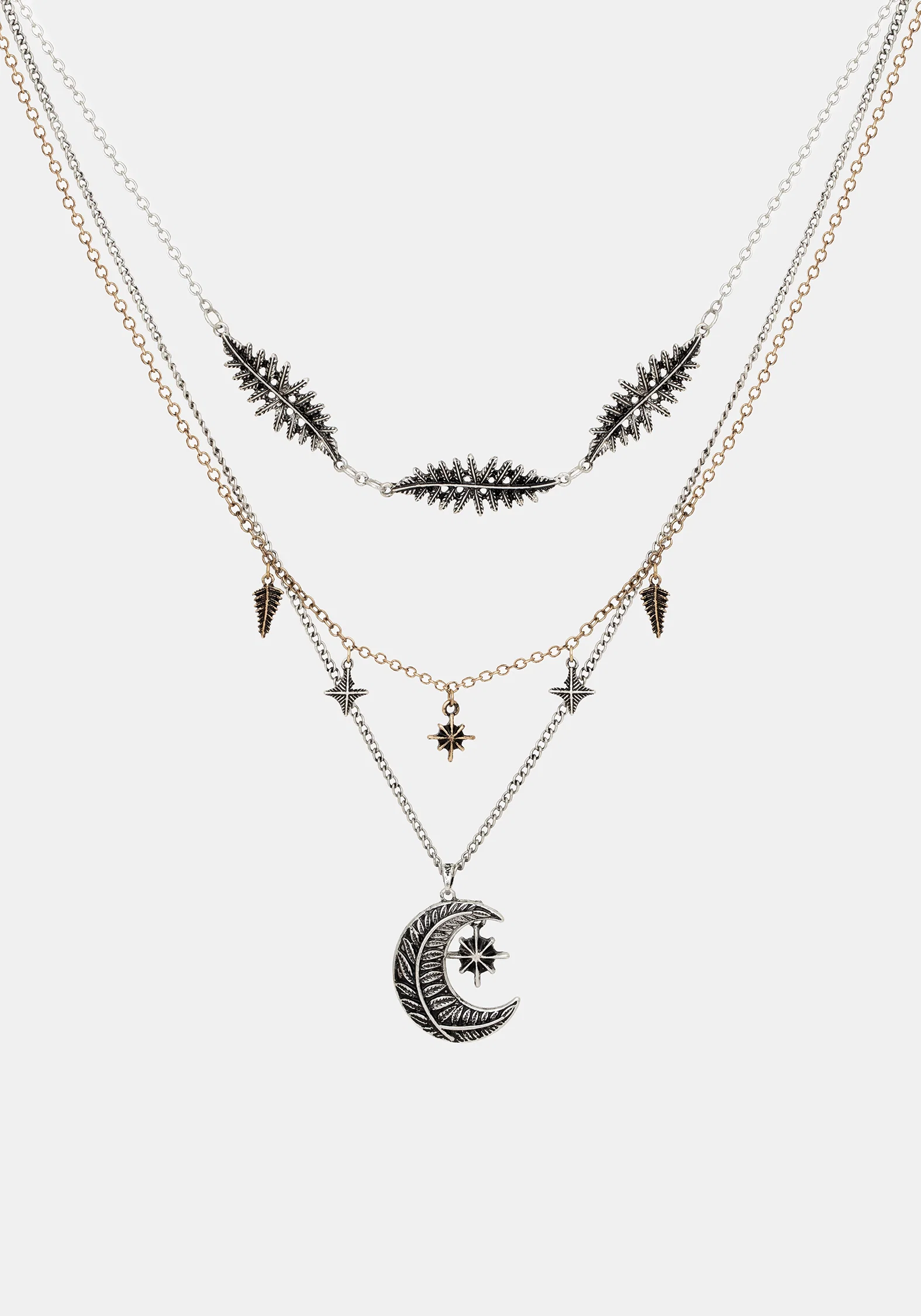 Abellona Moon Fern Layered Charm Necklace - Image 4