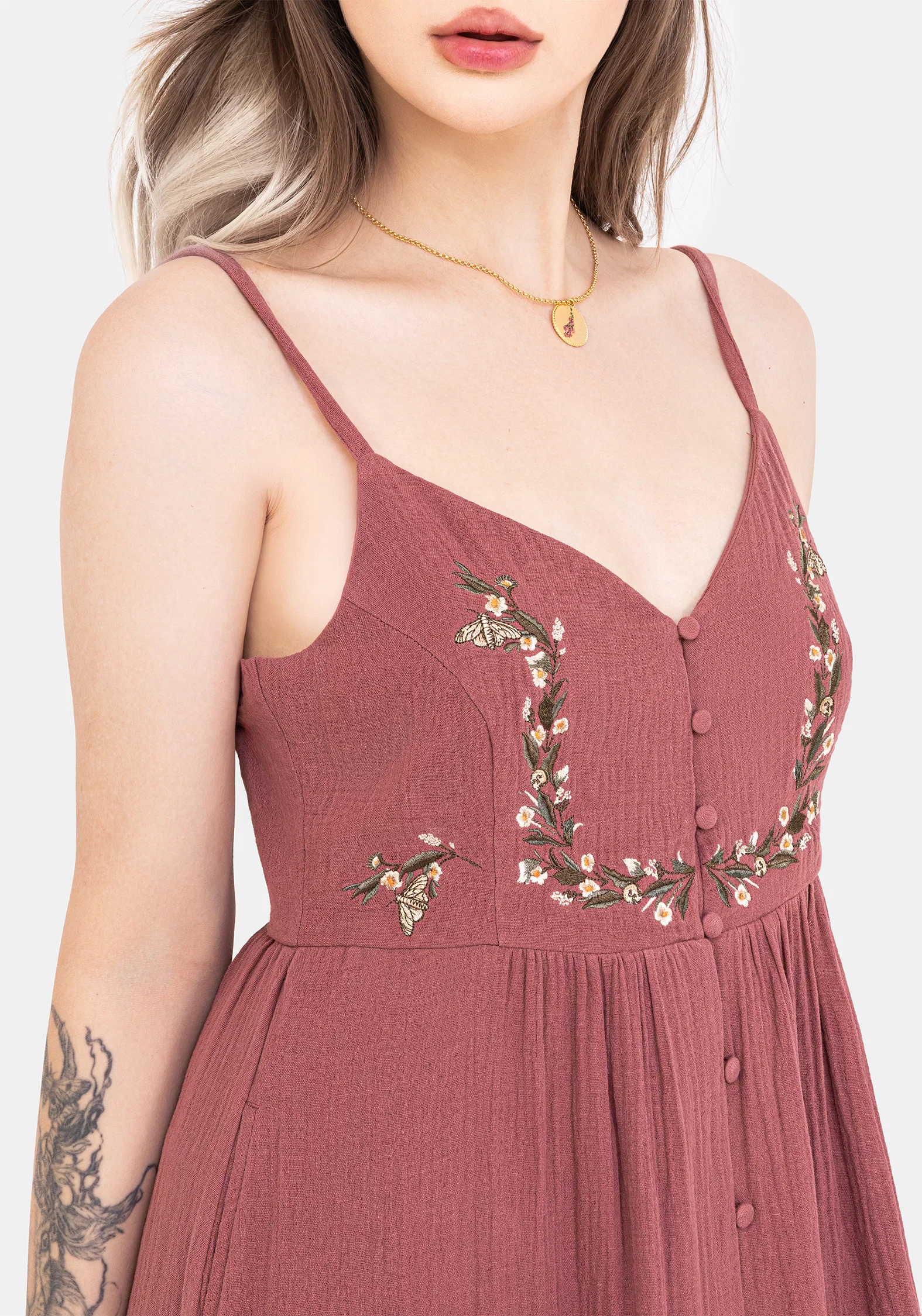 Abundance Cotton Floral Embroidered Bodice Cami Midaxi Dress - Image 2