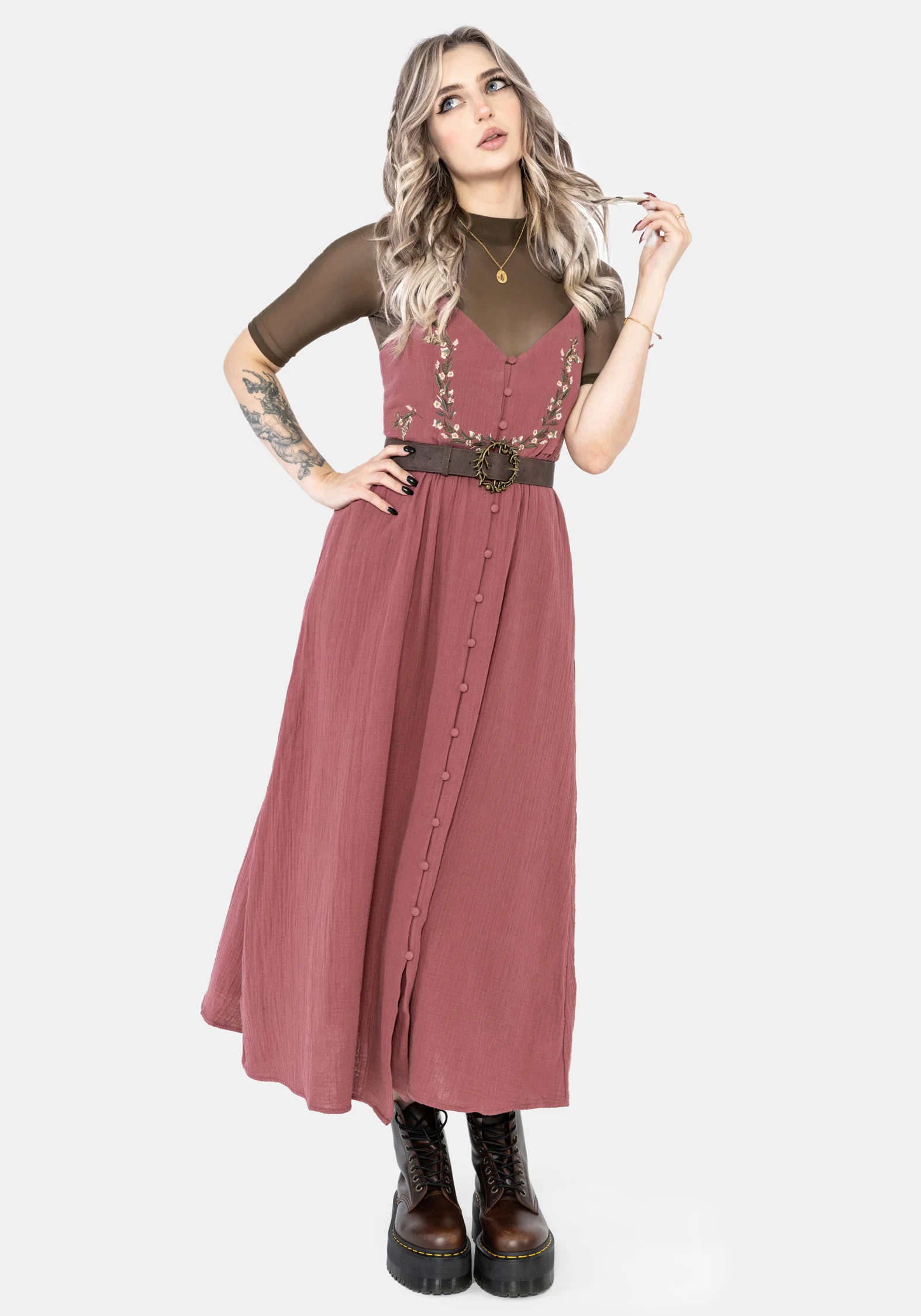 Abundance Cotton Floral Embroidered Bodice Cami Midaxi Dress - Image 4