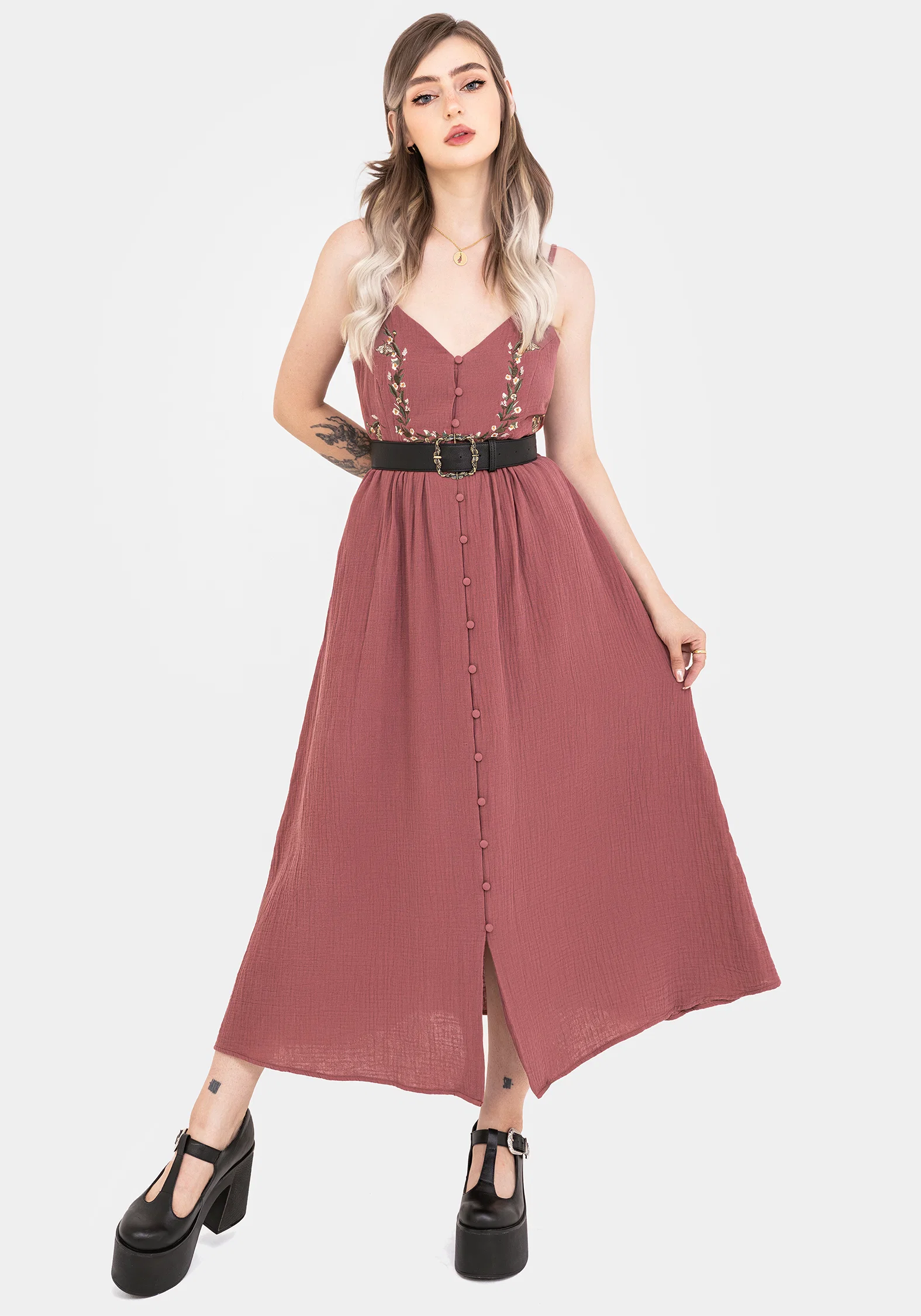 Abundance Cotton Floral Embroidered Bodice Cami Midaxi Dress - Image 5