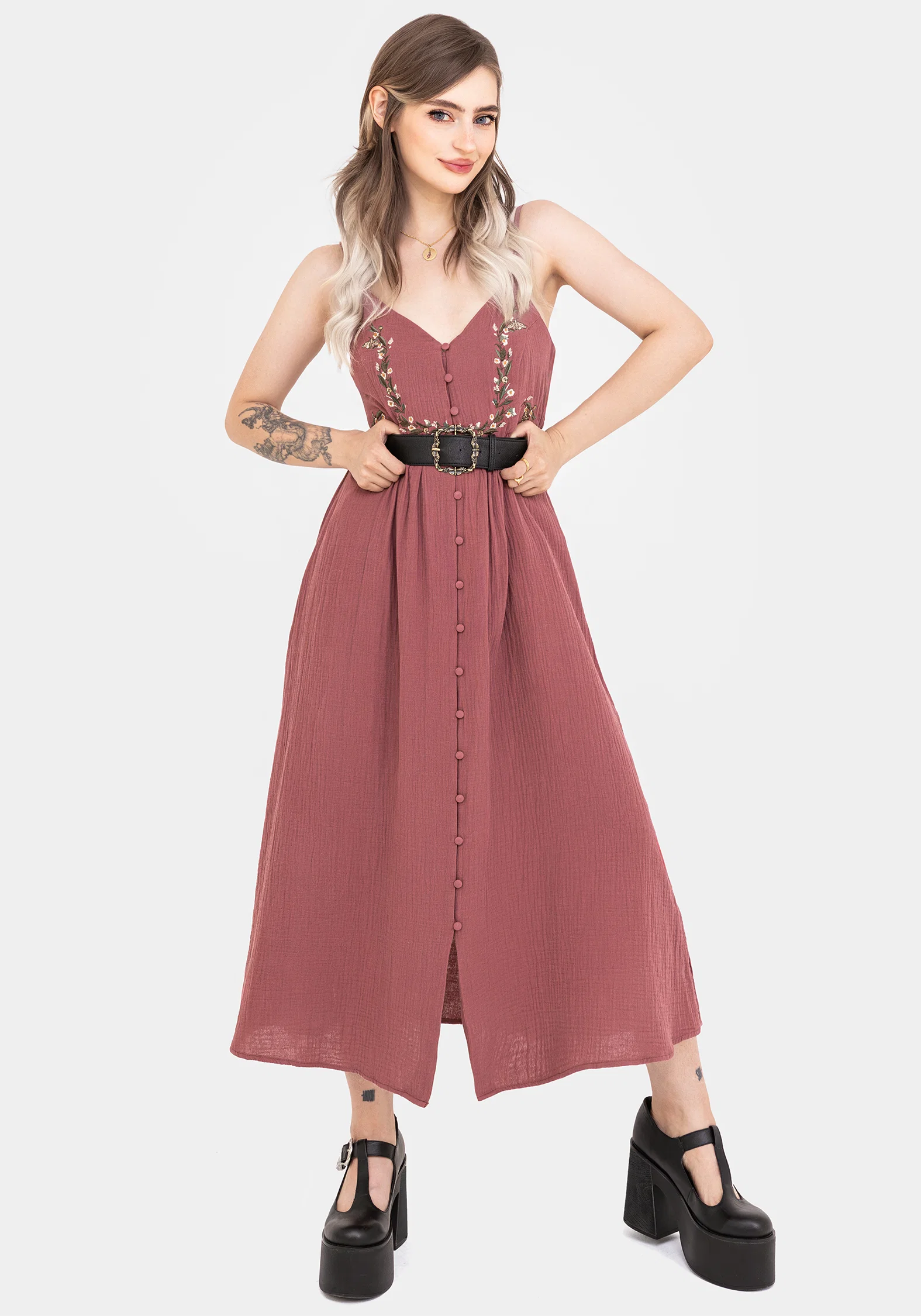 Abundance Cotton Floral Embroidered Bodice Cami Midaxi Dress - Image 8