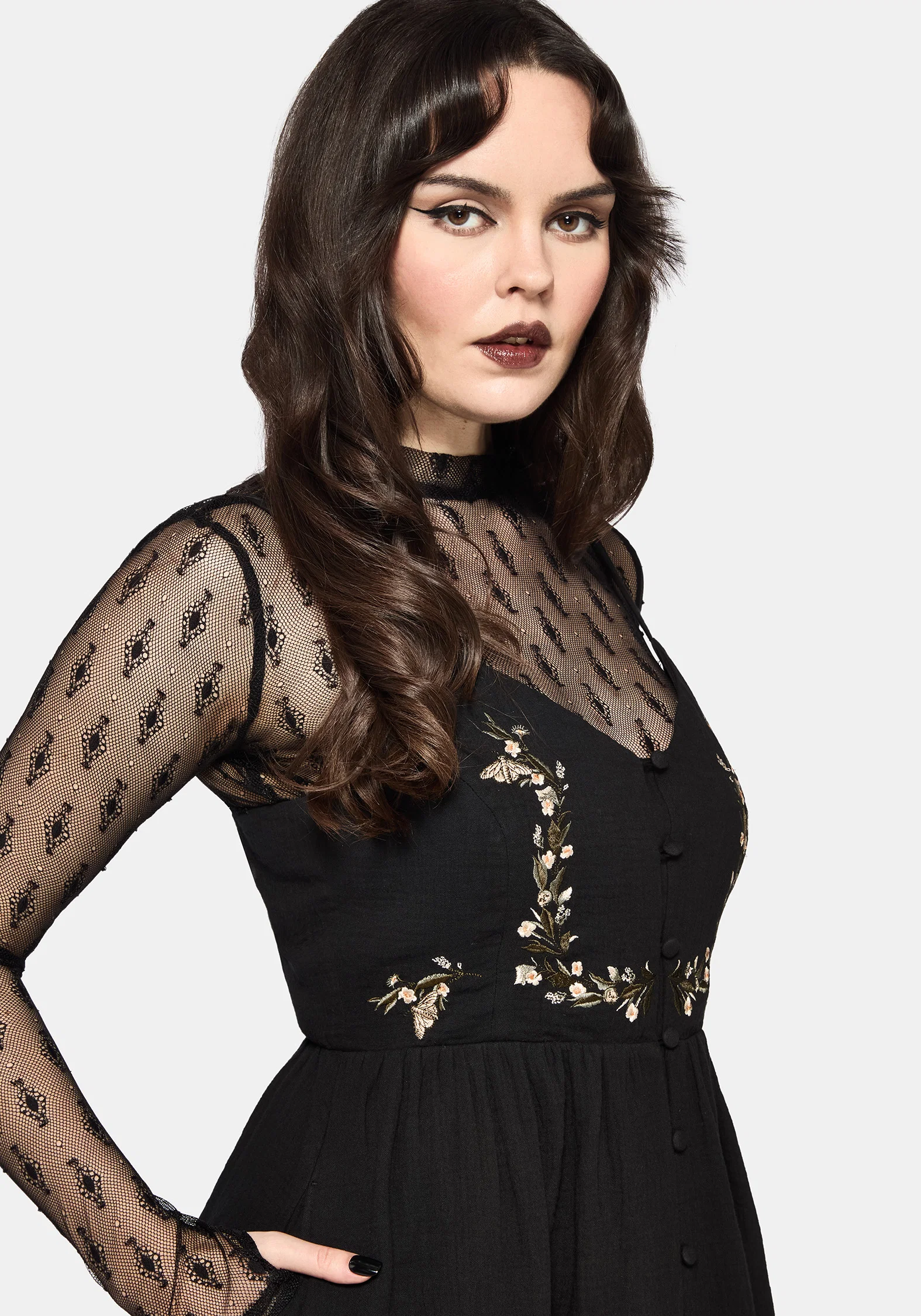Abundance Cotton Floral Embroidered Bodice Cami Midaxi Dress - Black - Image 2