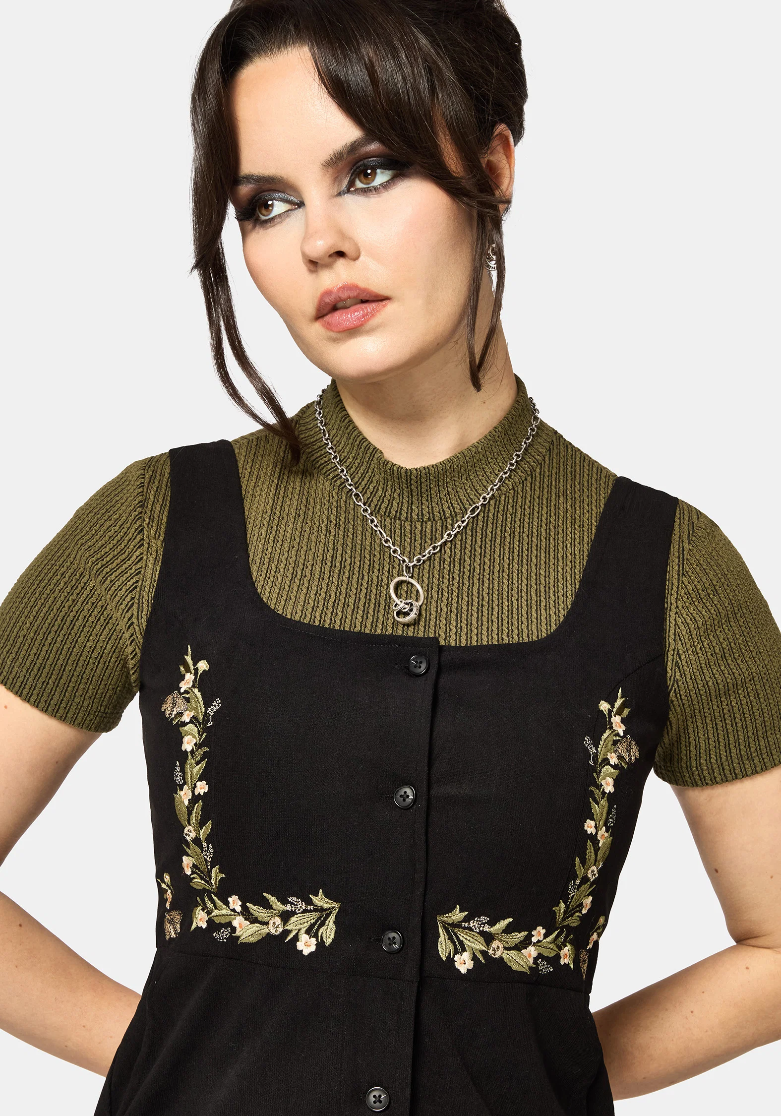 Abundance Embroidered Cord Pinafore Mini Dress - Image 2