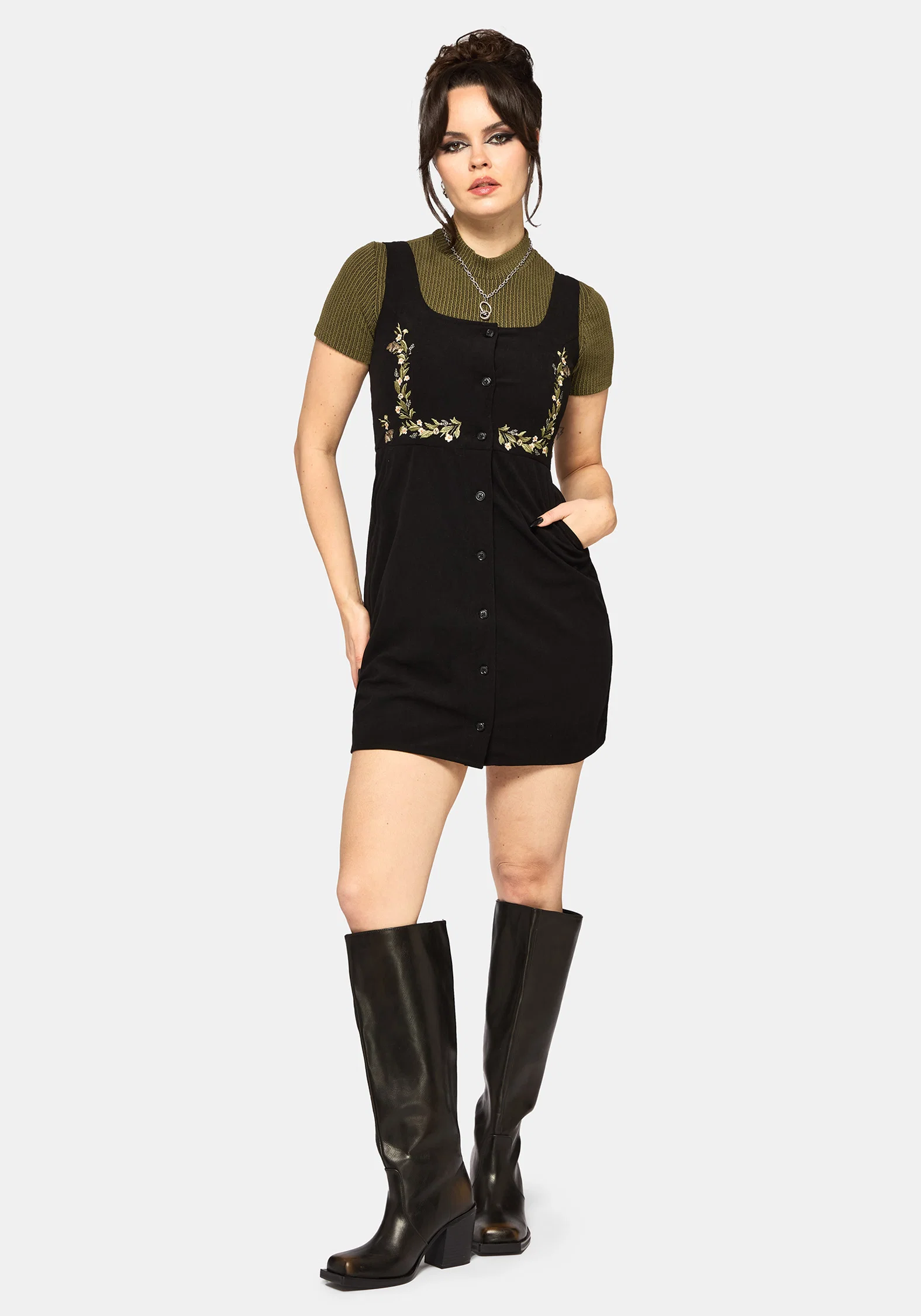 Abundance Embroidered Cord Pinafore Mini Dress - Image 4