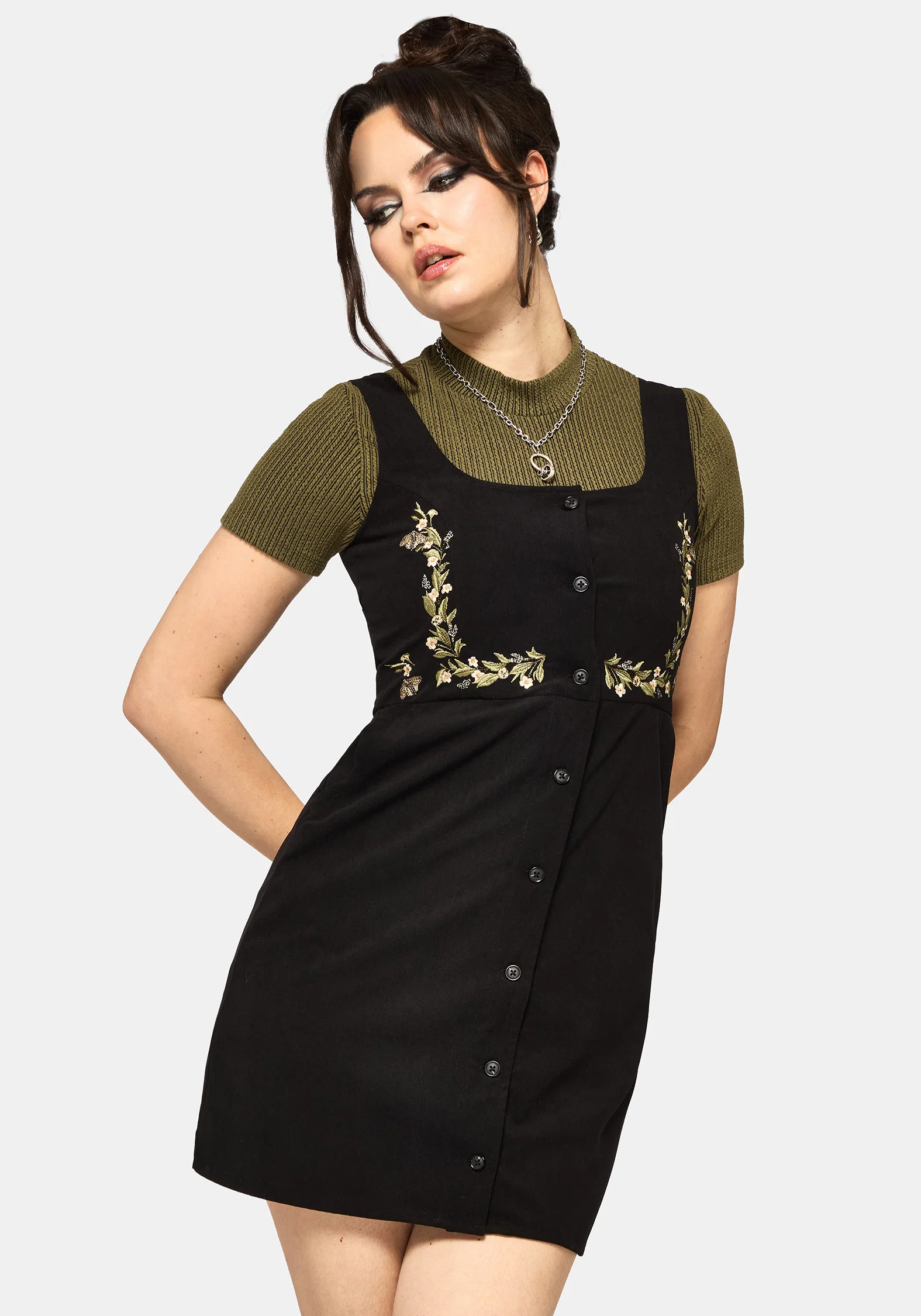 Abundance Embroidered Cord Pinafore Mini Dress - Image 5