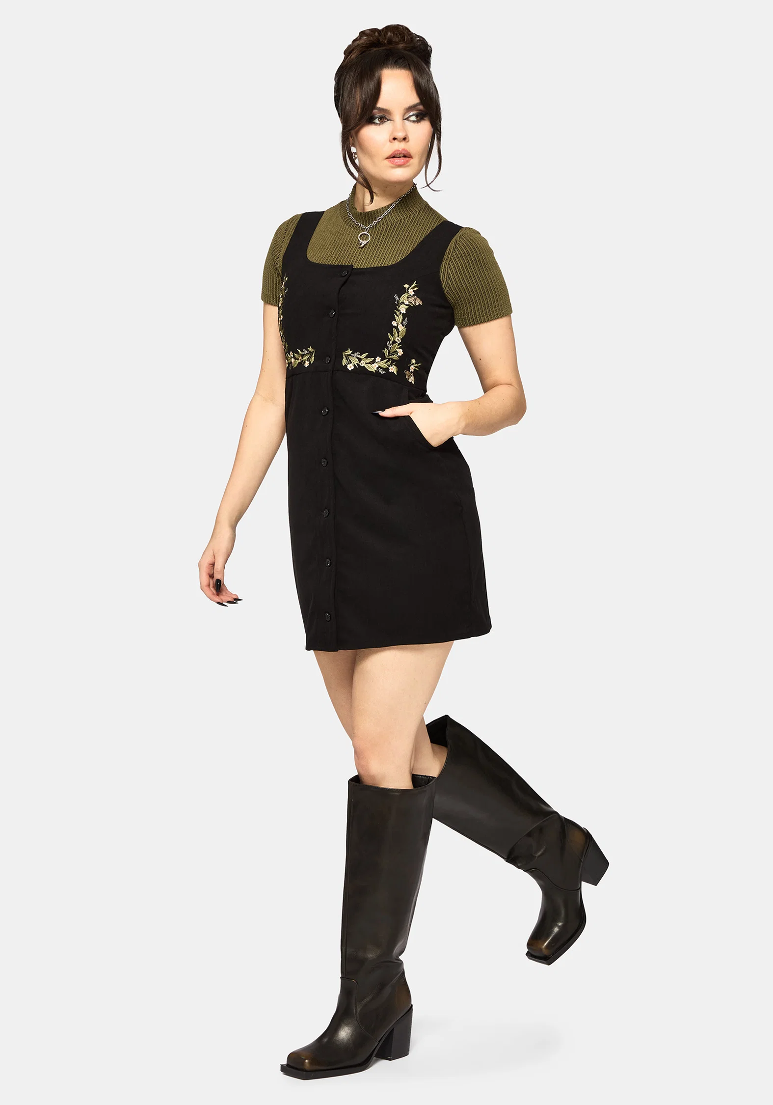 Abundance Embroidered Cord Pinafore Mini Dress - Image 6