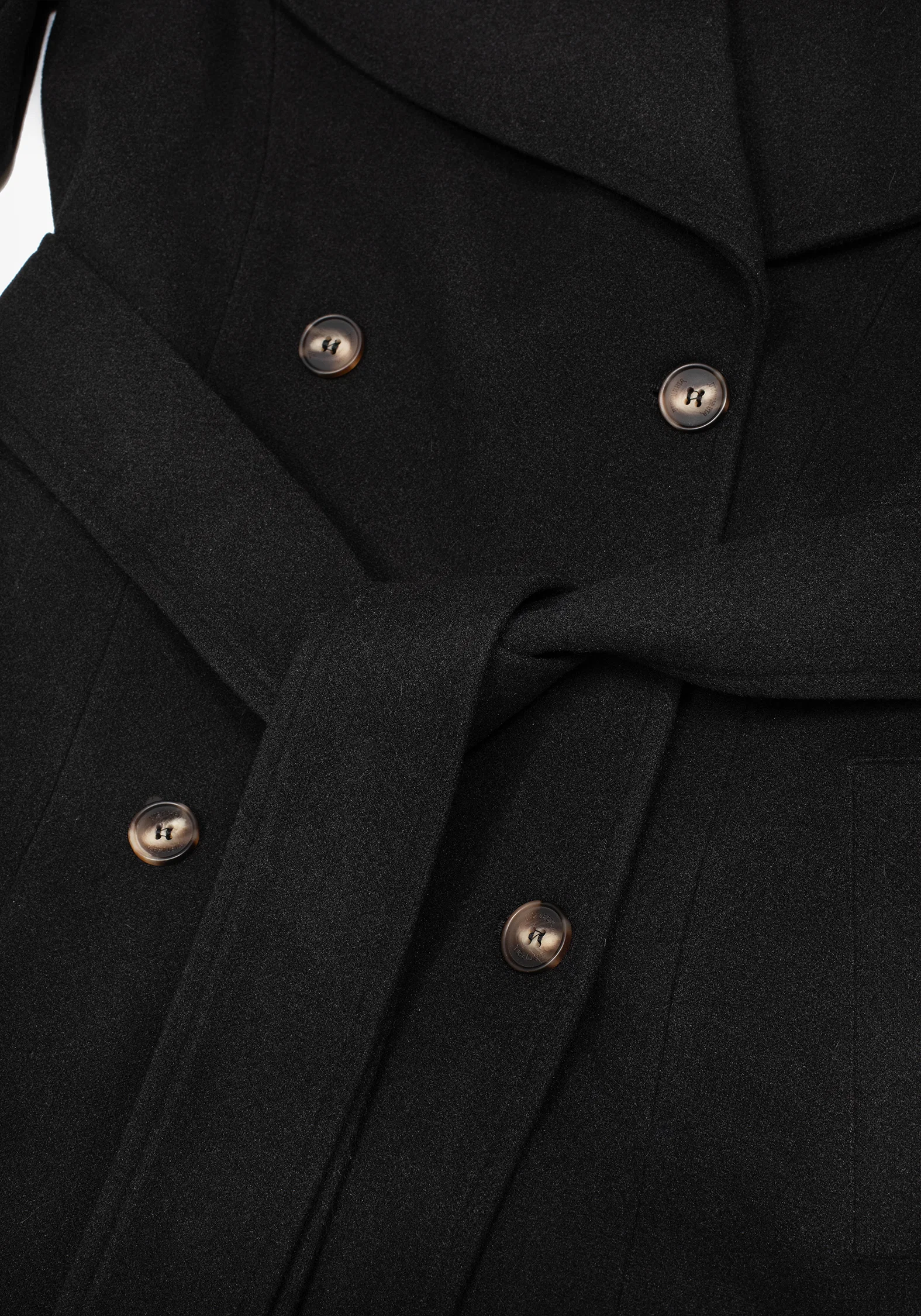Abyss Tie Waist Double Breasted Coat With Snake Brooch - Black - Image 10