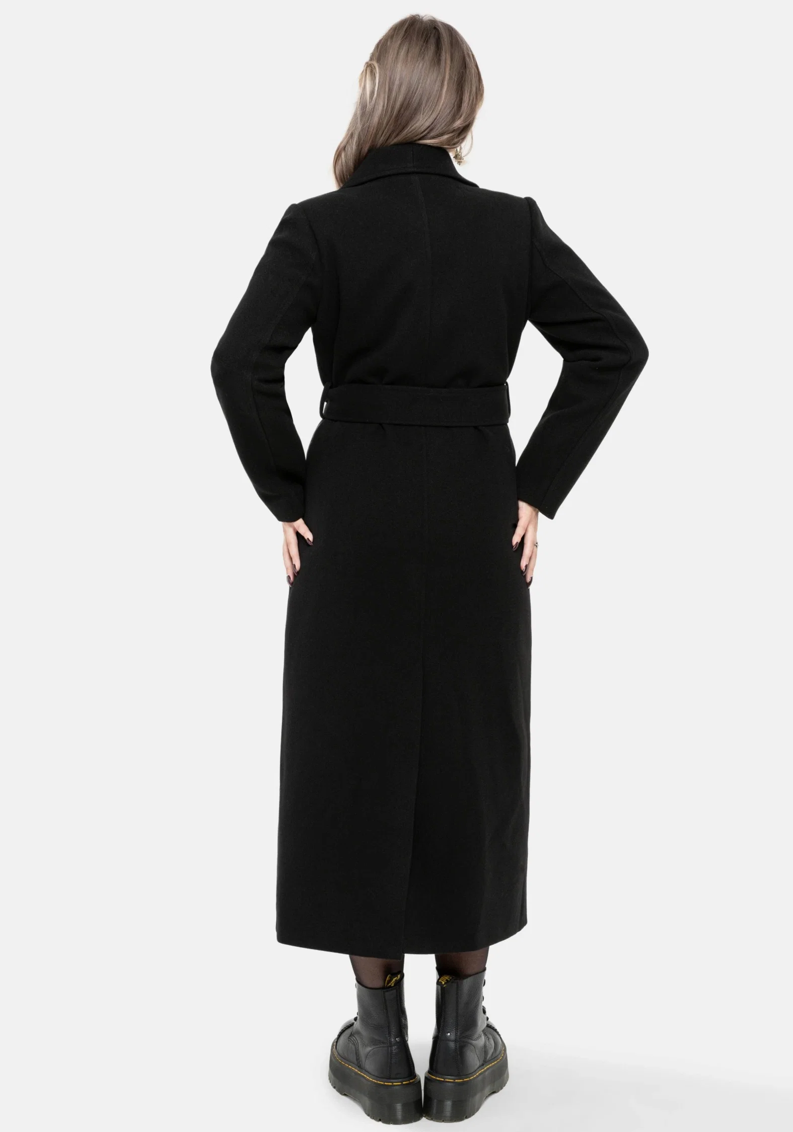 Abyss Tie Waist Double Breasted Coat With Snake Brooch - Black - Image 4