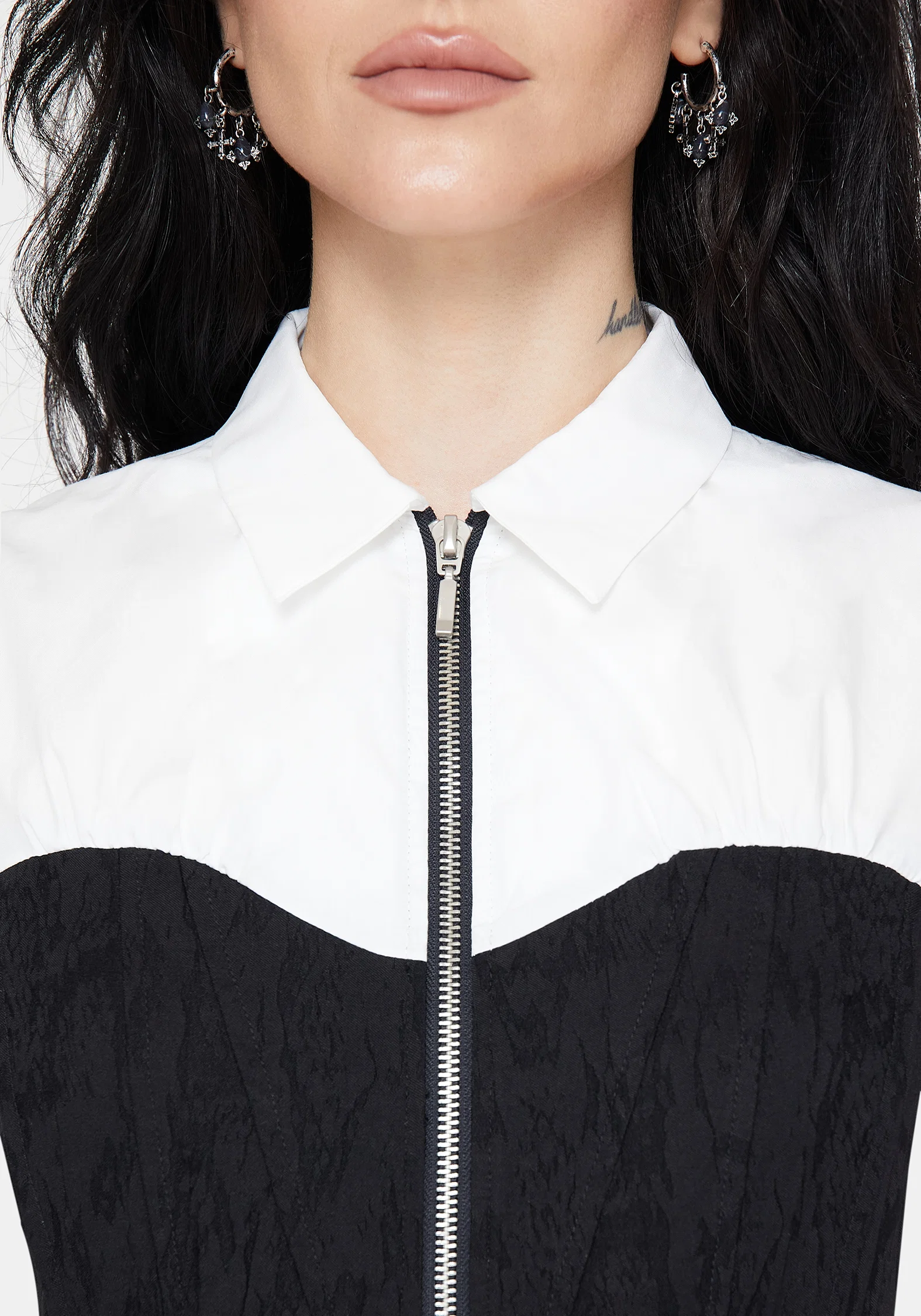 Adelinda Cotton Corset Detail Zip Front Shirt - Image 2