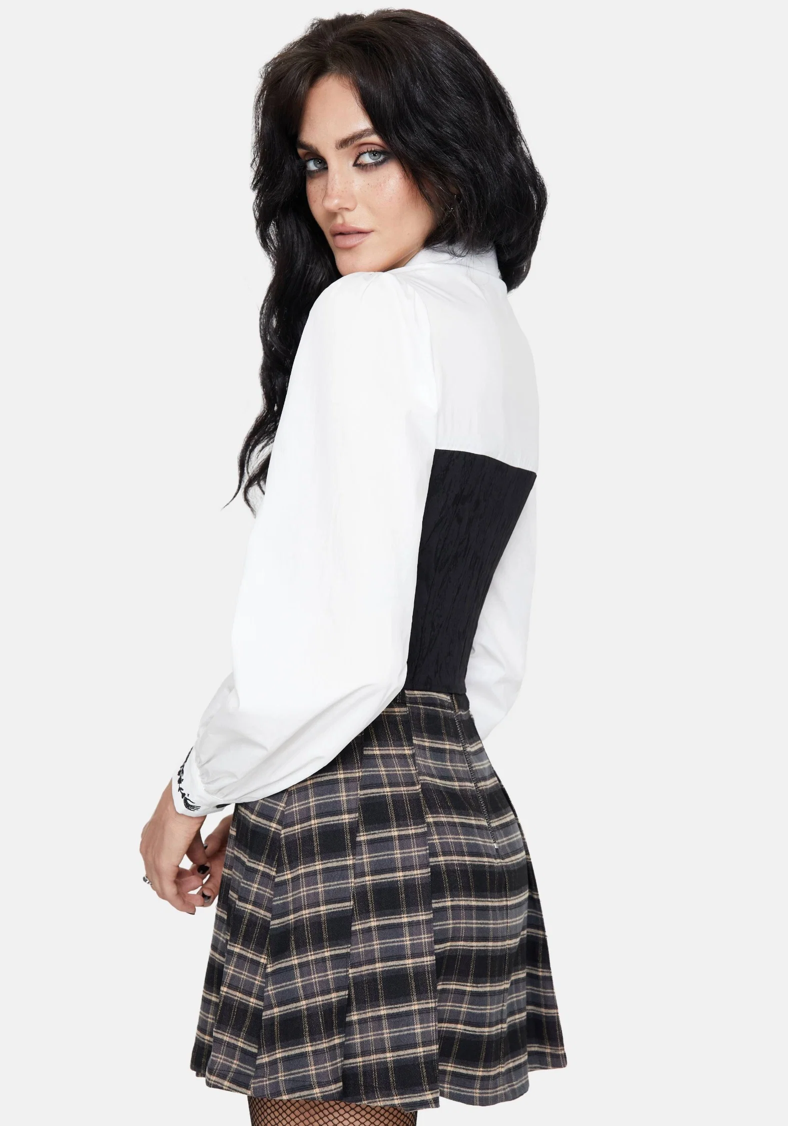Adelinda Cotton Corset Detail Zip Front Shirt - Image 3