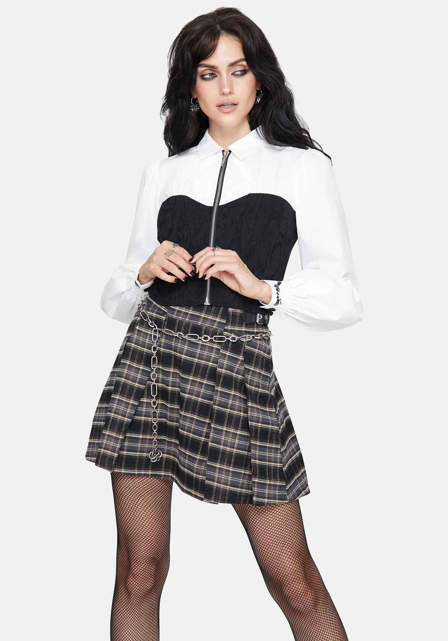 Adelinda Cotton Corset Detail Zip Front Shirt - Image 4