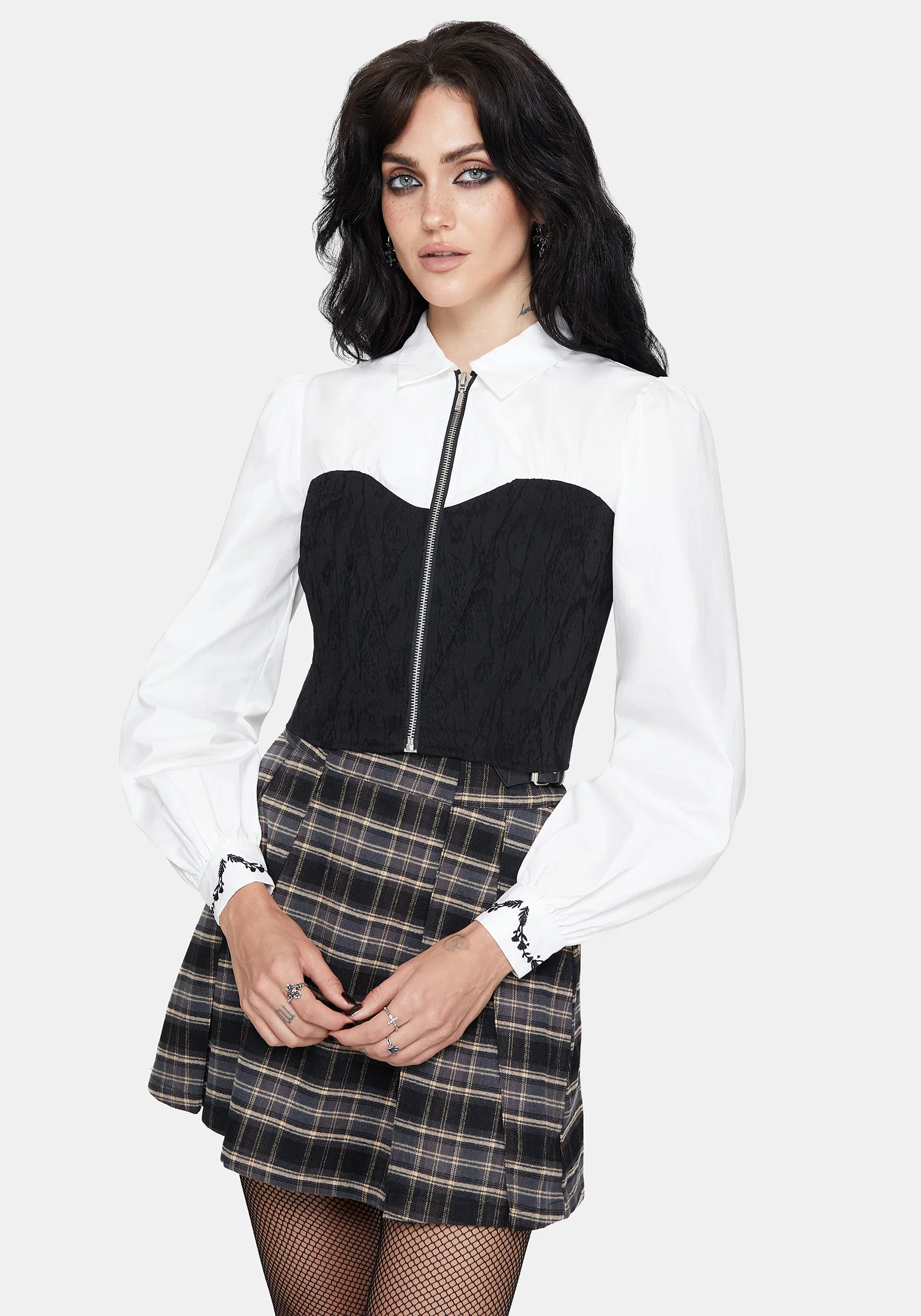Adelinda Cotton Corset Detail Zip Front Shirt - Image 5