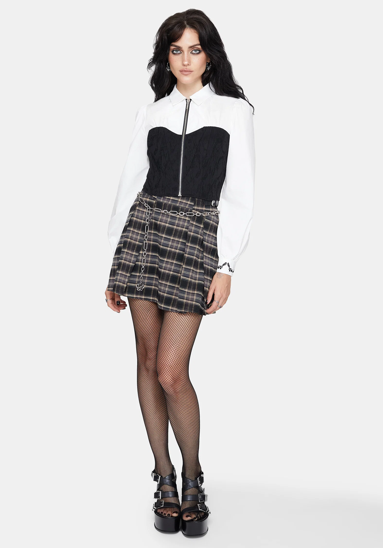 Adelinda Cotton Corset Detail Zip Front Shirt - Image 7