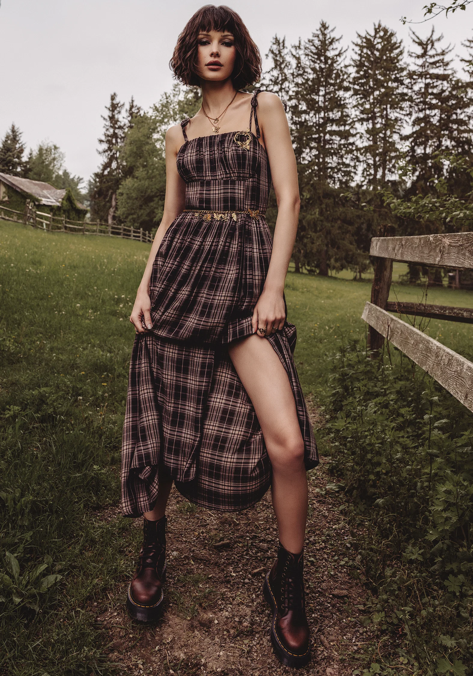 Adra Check Cami Tie Strap Midi Dress - Image 9