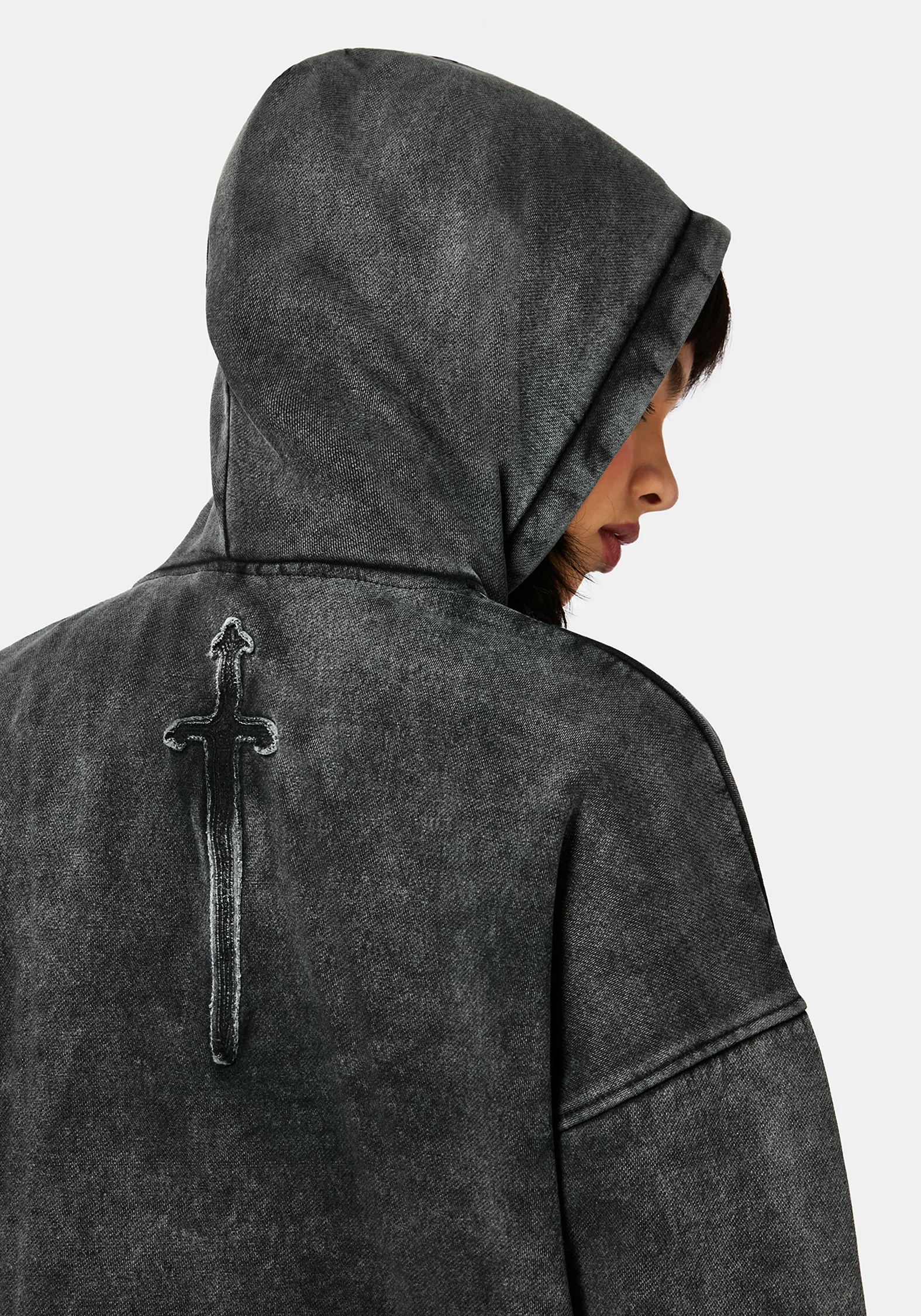 Aelin Sword Applique Hooded Sweater Dress - Black - Image 2