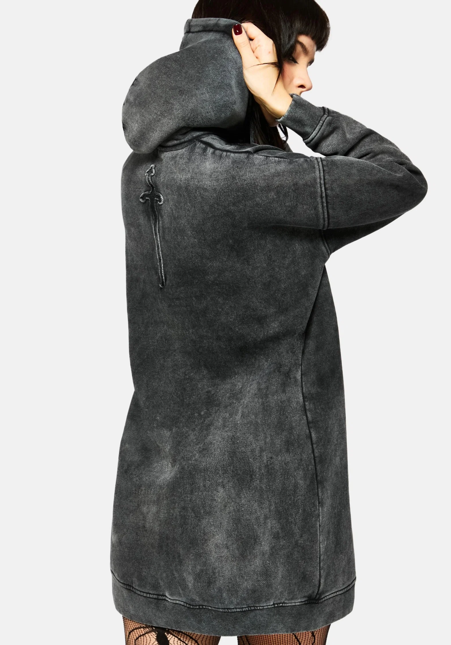 Aelin Sword Applique Hooded Sweater Dress - Black - Image 3