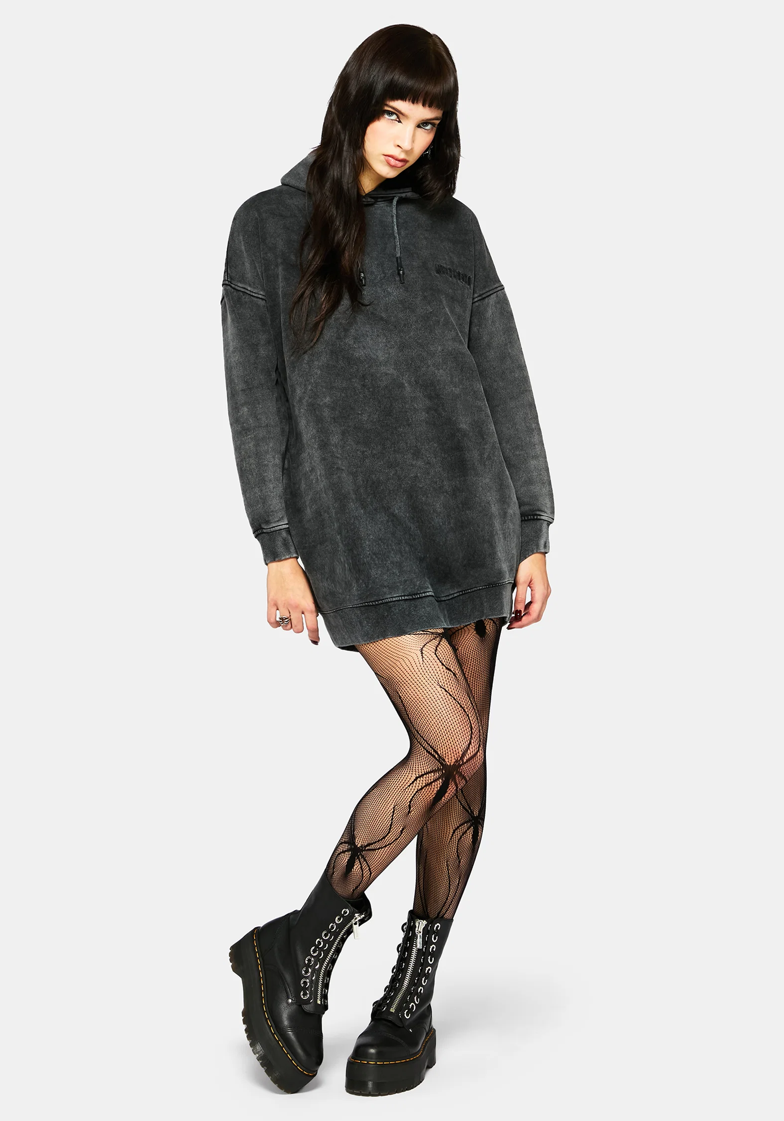 Aelin Sword Applique Hooded Sweater Dress - Black - Image 8