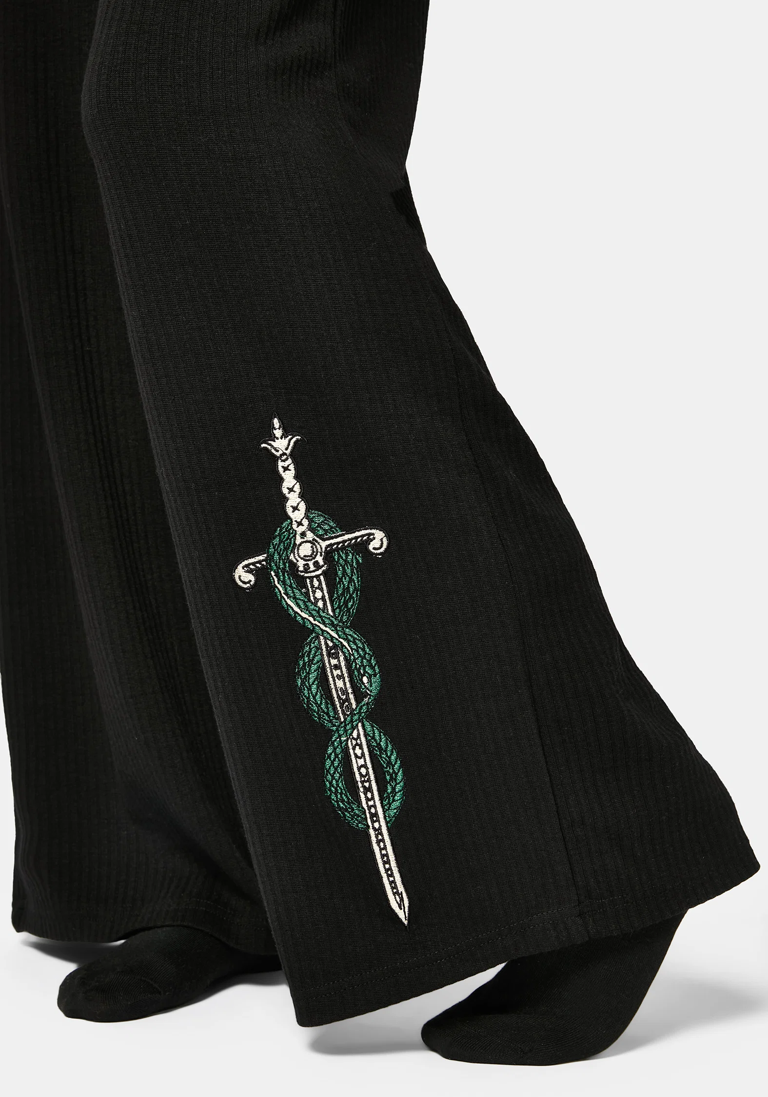 Aelin Sword Embroidered Wide Leg Ribbed Trouser - Image 2