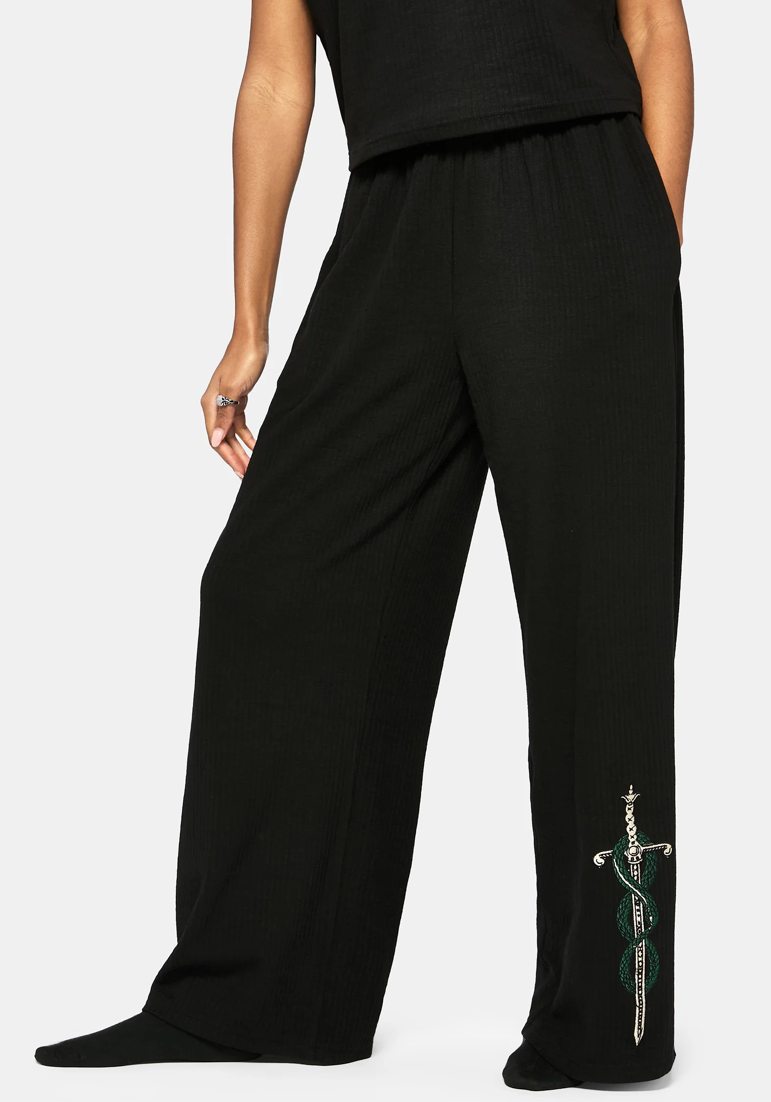 Aelin Sword Embroidered Wide Leg Ribbed Trouser - Image 5