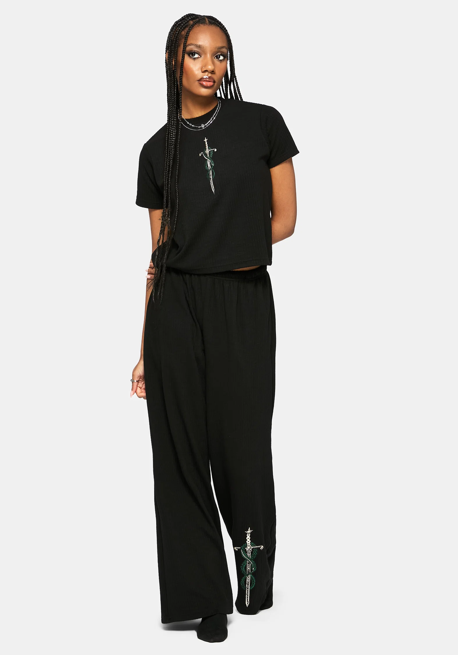 Aelin Sword Embroidered Wide Leg Ribbed Trouser - Image 6
