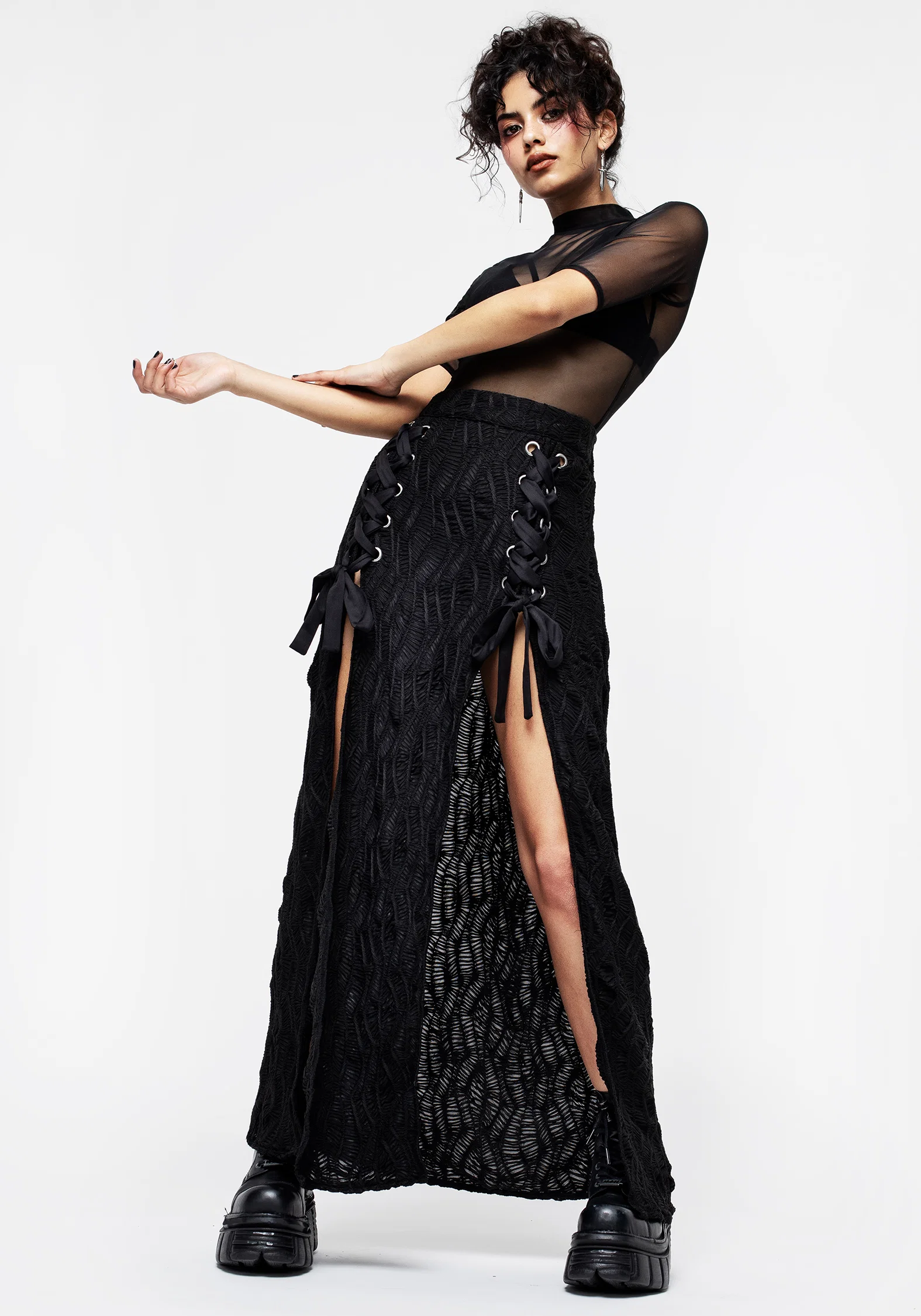 Agitate Textured Jersey Split Maxi Skirt - Image 4