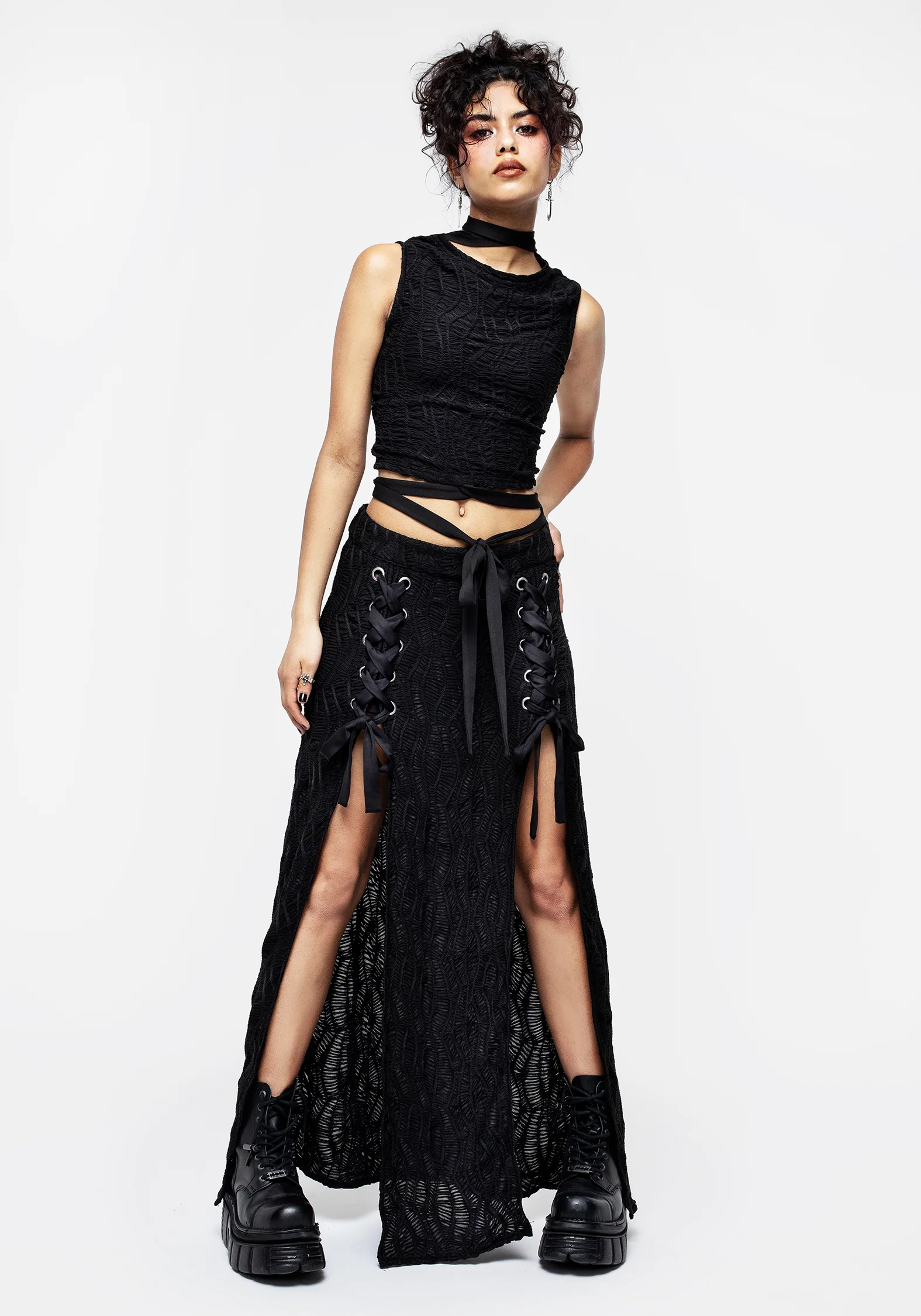Agitate Textured Jersey Split Maxi Skirt - Image 6