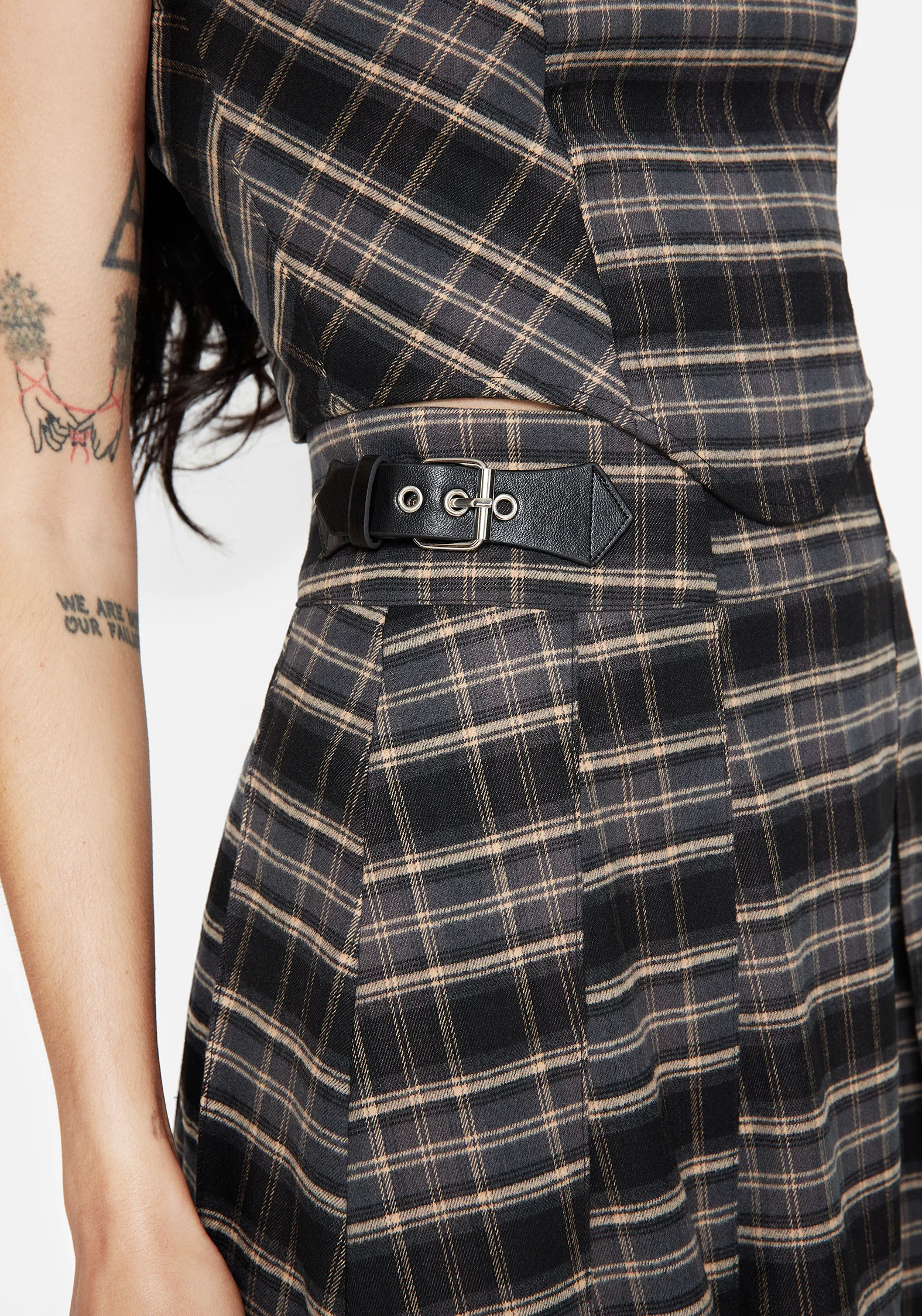 Aiden Check Buckle Detail Mini Skirt - Image 2