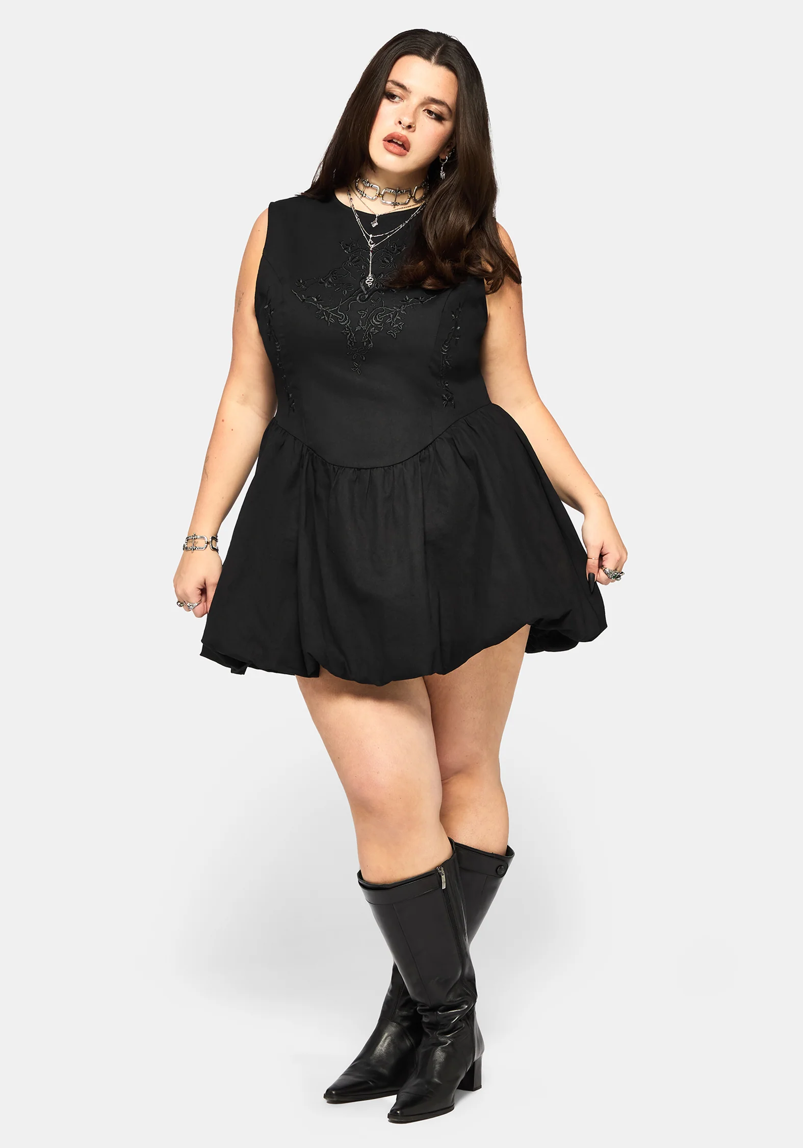 Ailis Balloon Hem Embroidered Mini Dress - Image 8