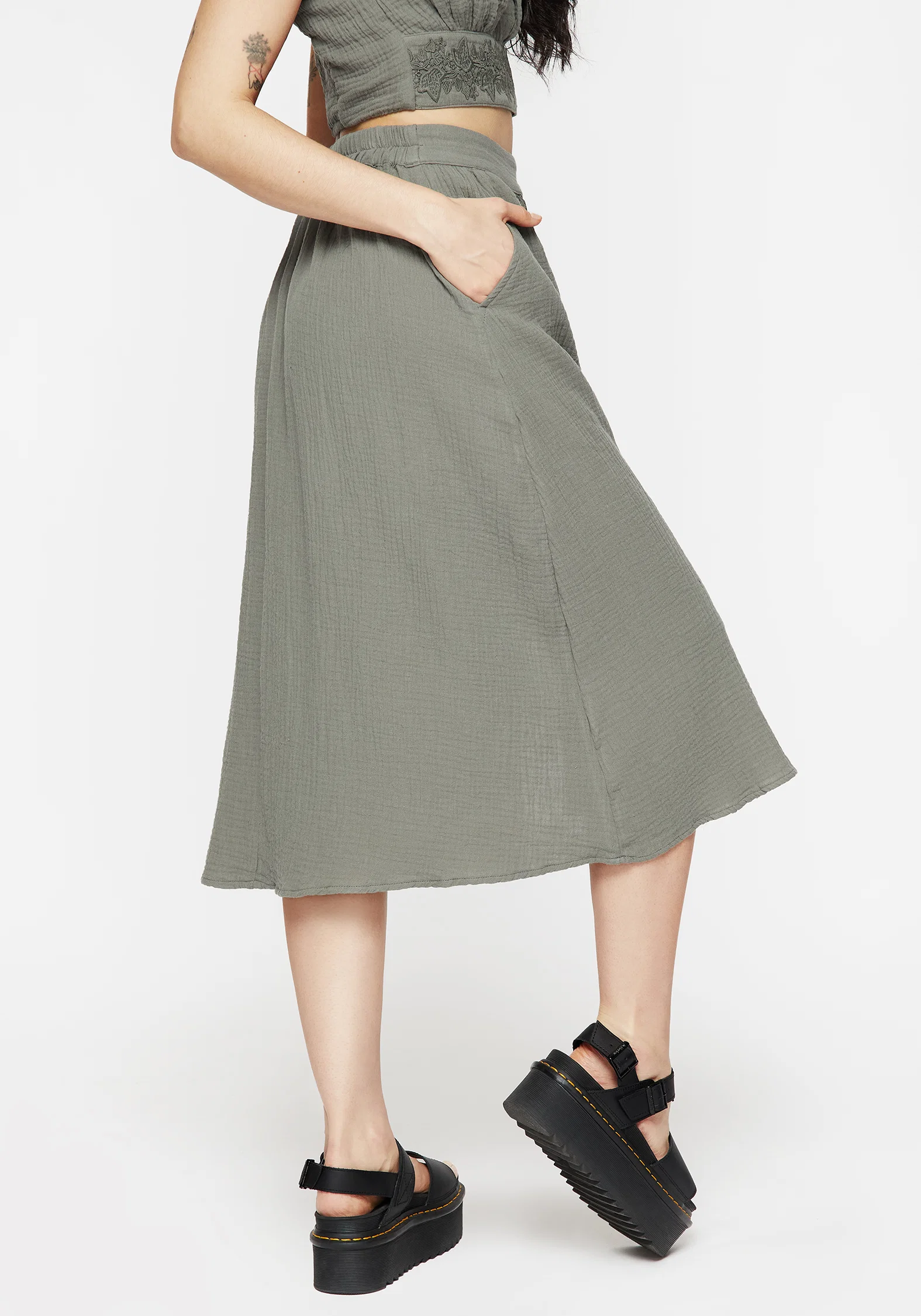 Alder Cotton Ivy Detail Midi Skirt - Image 3