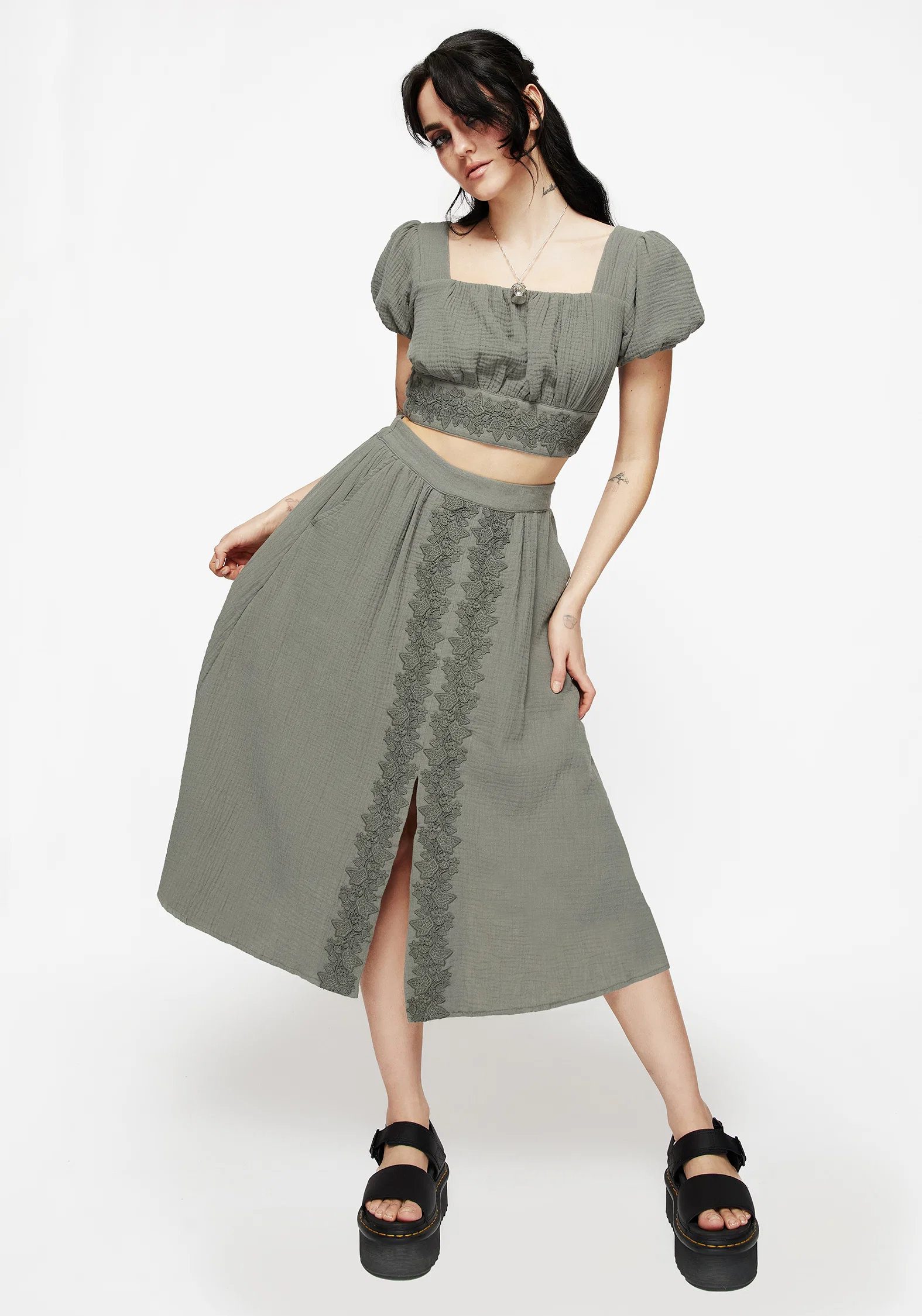 Alder Cotton Ivy Detail Midi Skirt - Image 4