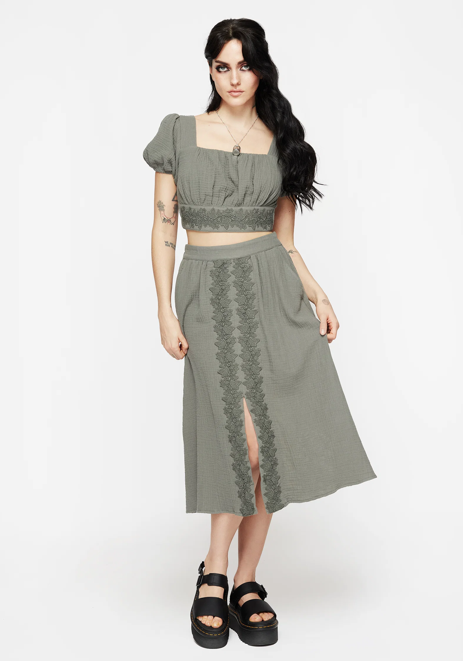 Alder Cotton Ivy Detail Midi Skirt - Image 5