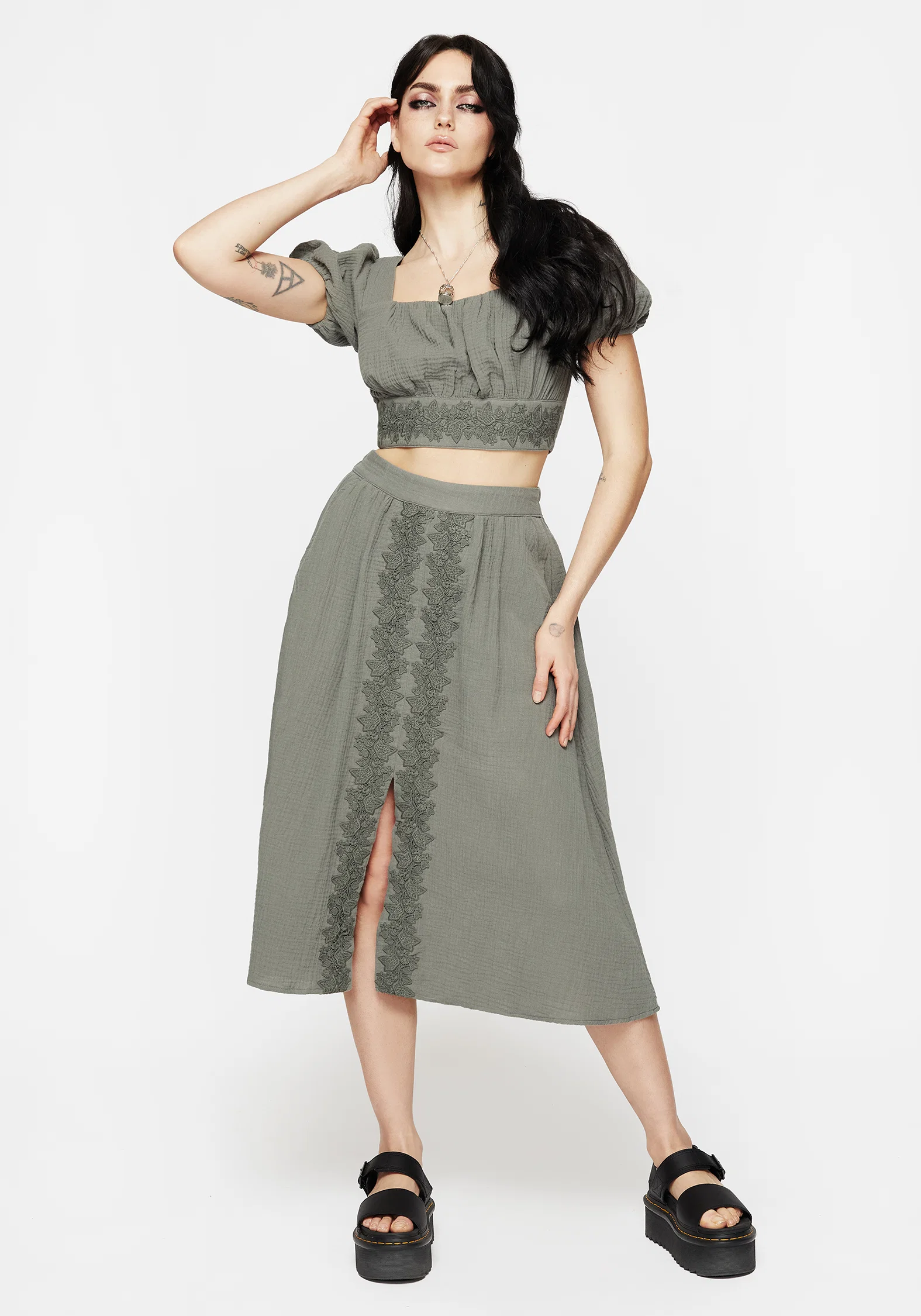 Alder Cotton Ivy Detail Midi Skirt - Image 7