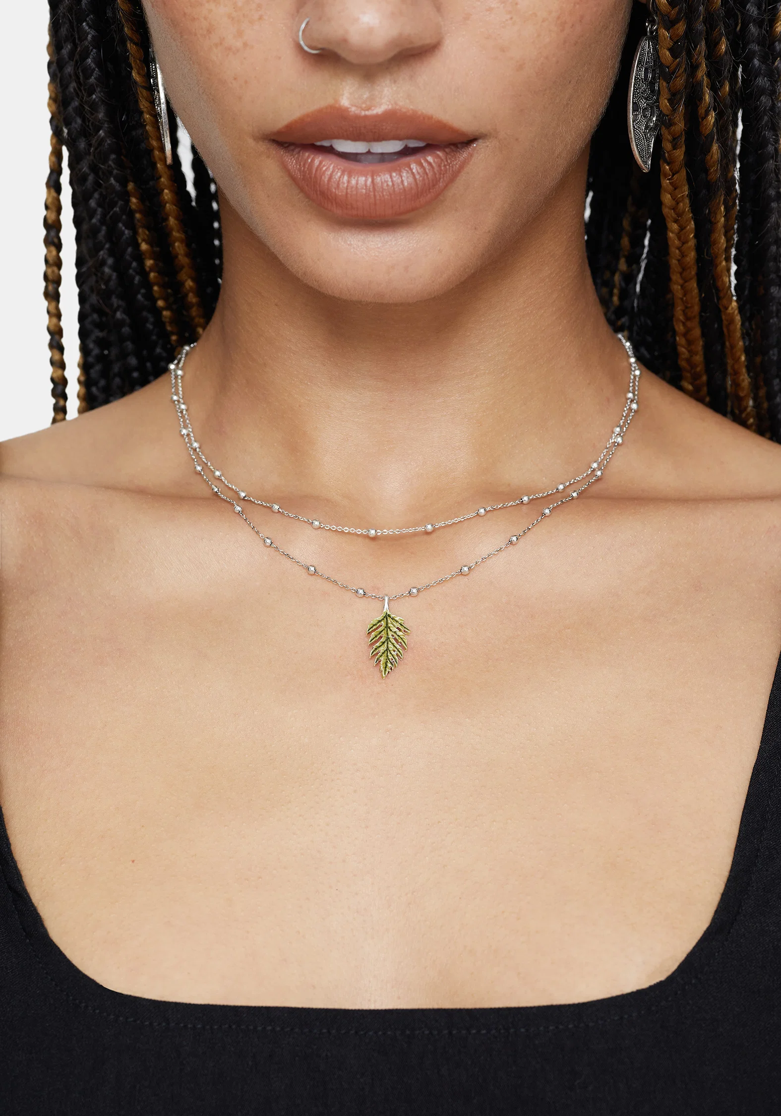 Alderwood Fern Double Layered Necklace - Silver - Image 3