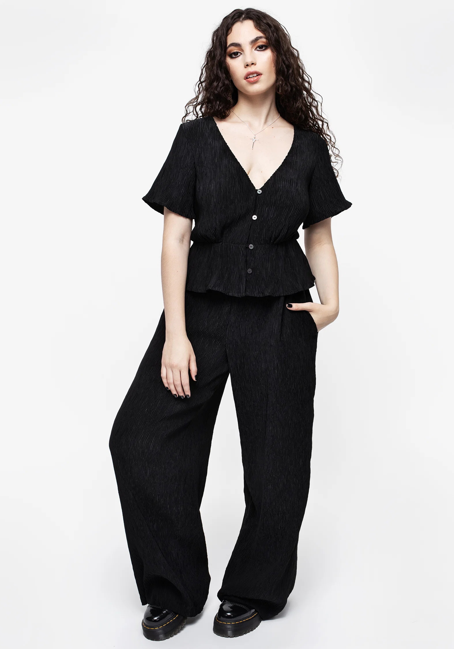 Algea Crinkle Wide Leg Trousers - Image 7
