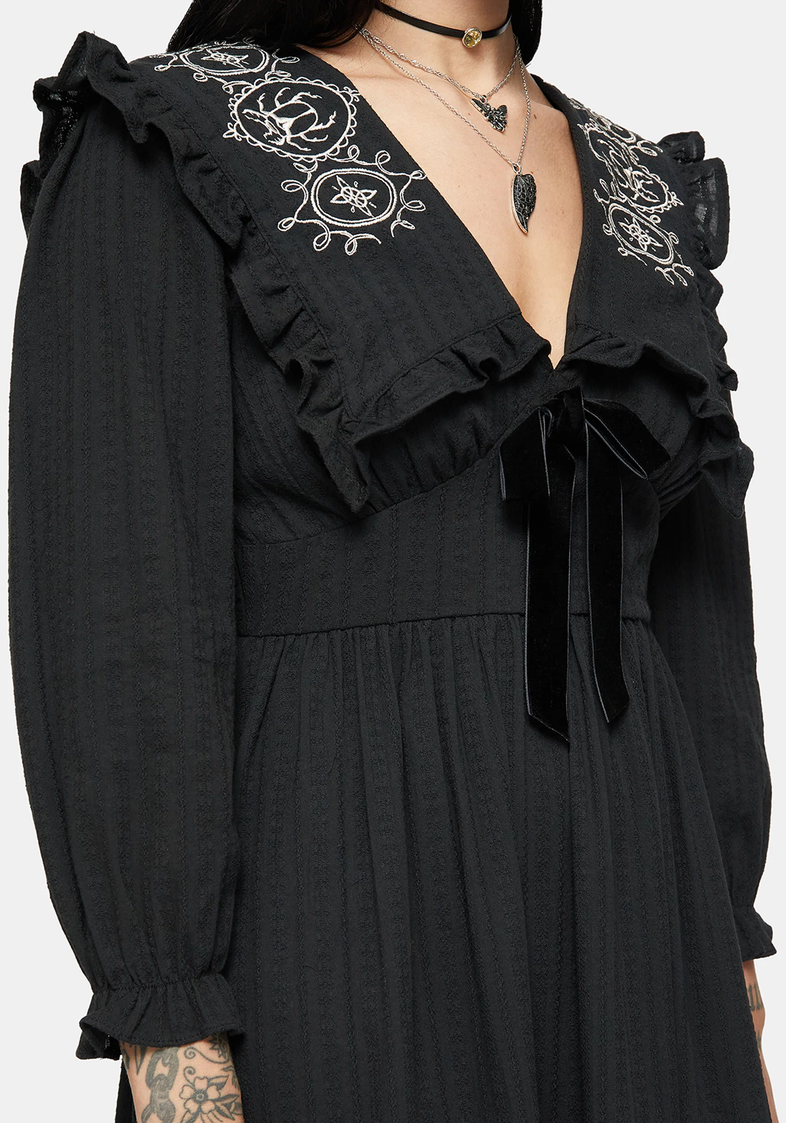 Alira Bug Embroidered Collar Cotton Midi Dress - Image 2