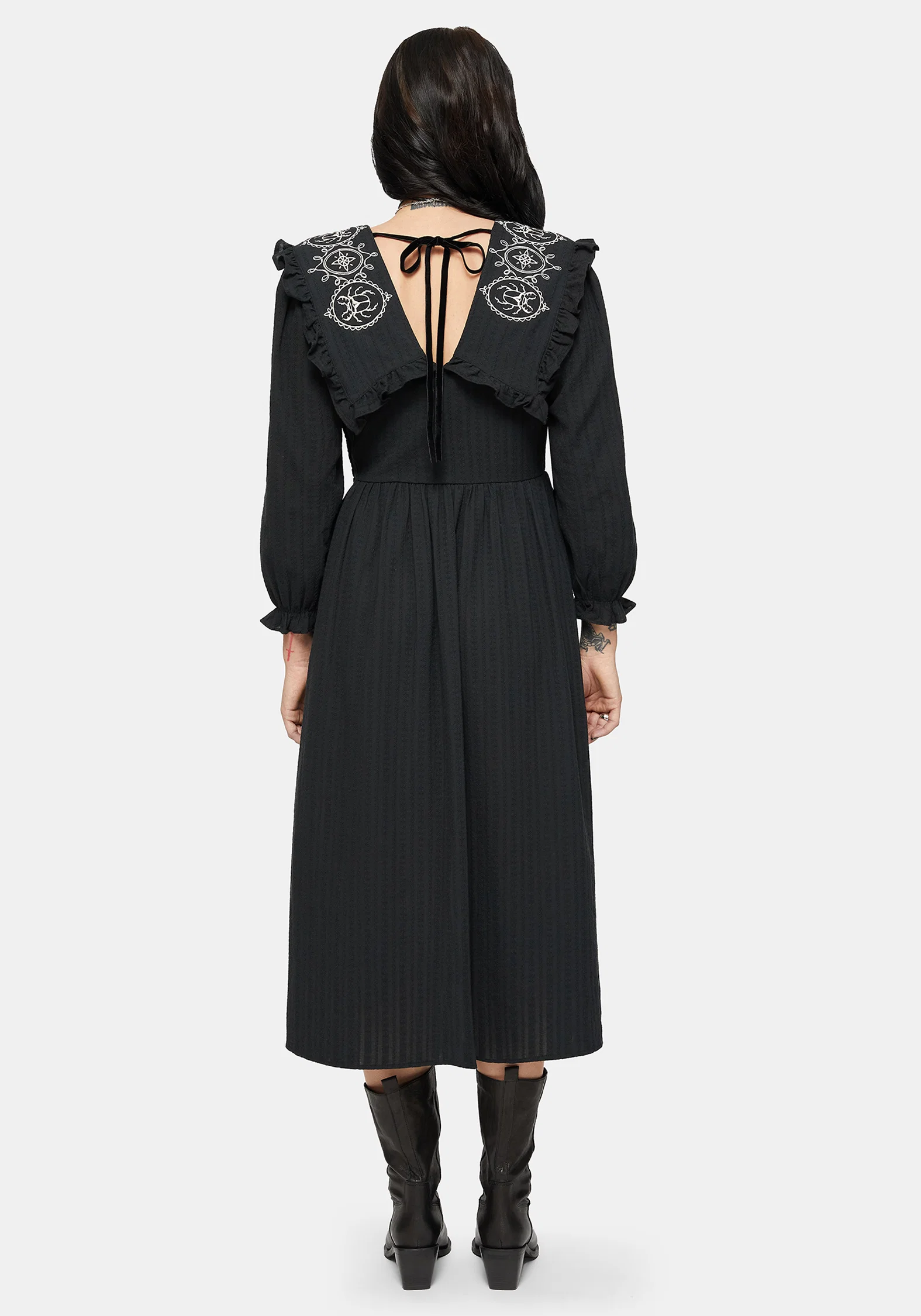 Alira Bug Embroidered Collar Cotton Midi Dress - Image 3