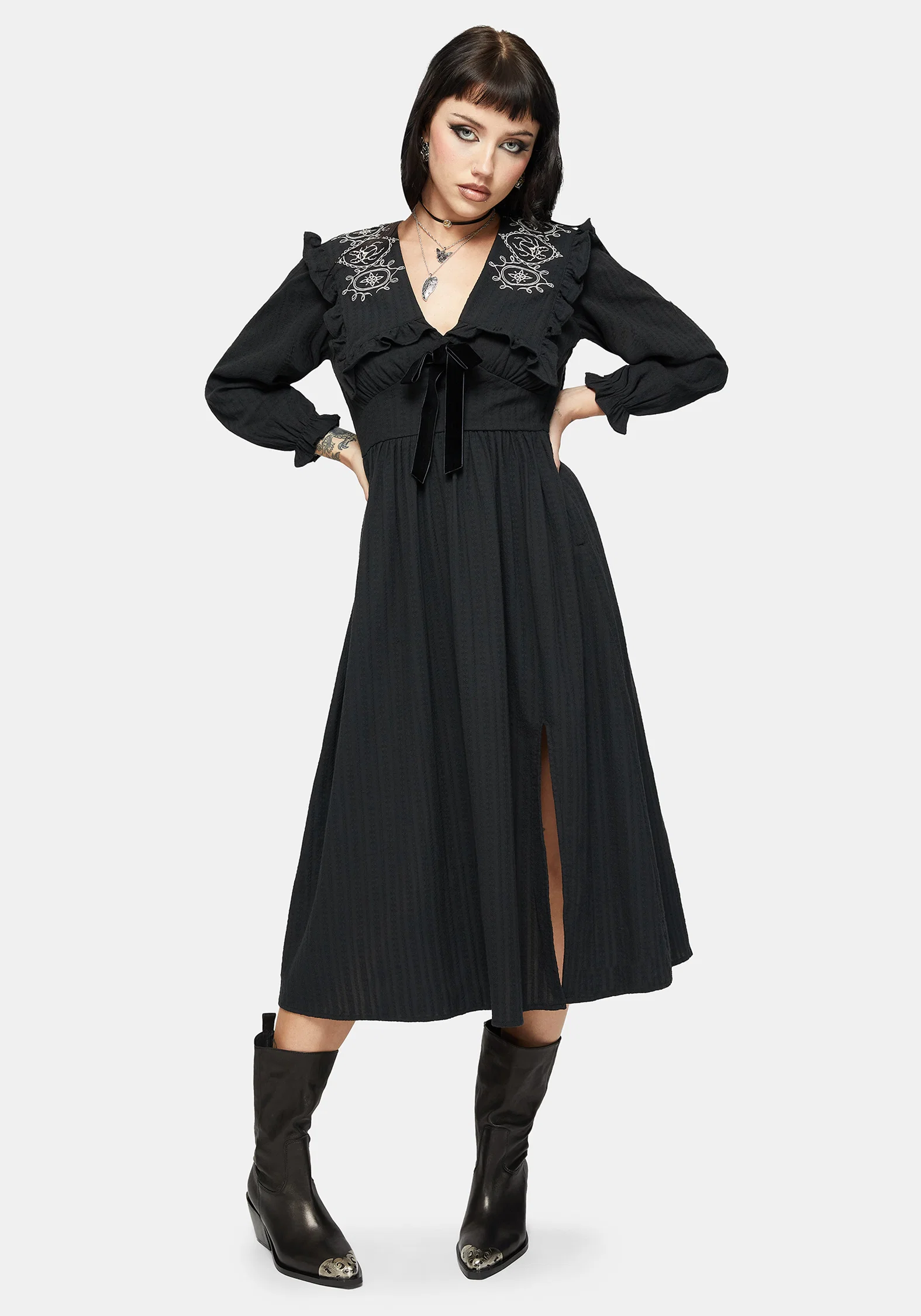 Alira Bug Embroidered Collar Cotton Midi Dress - Image 4