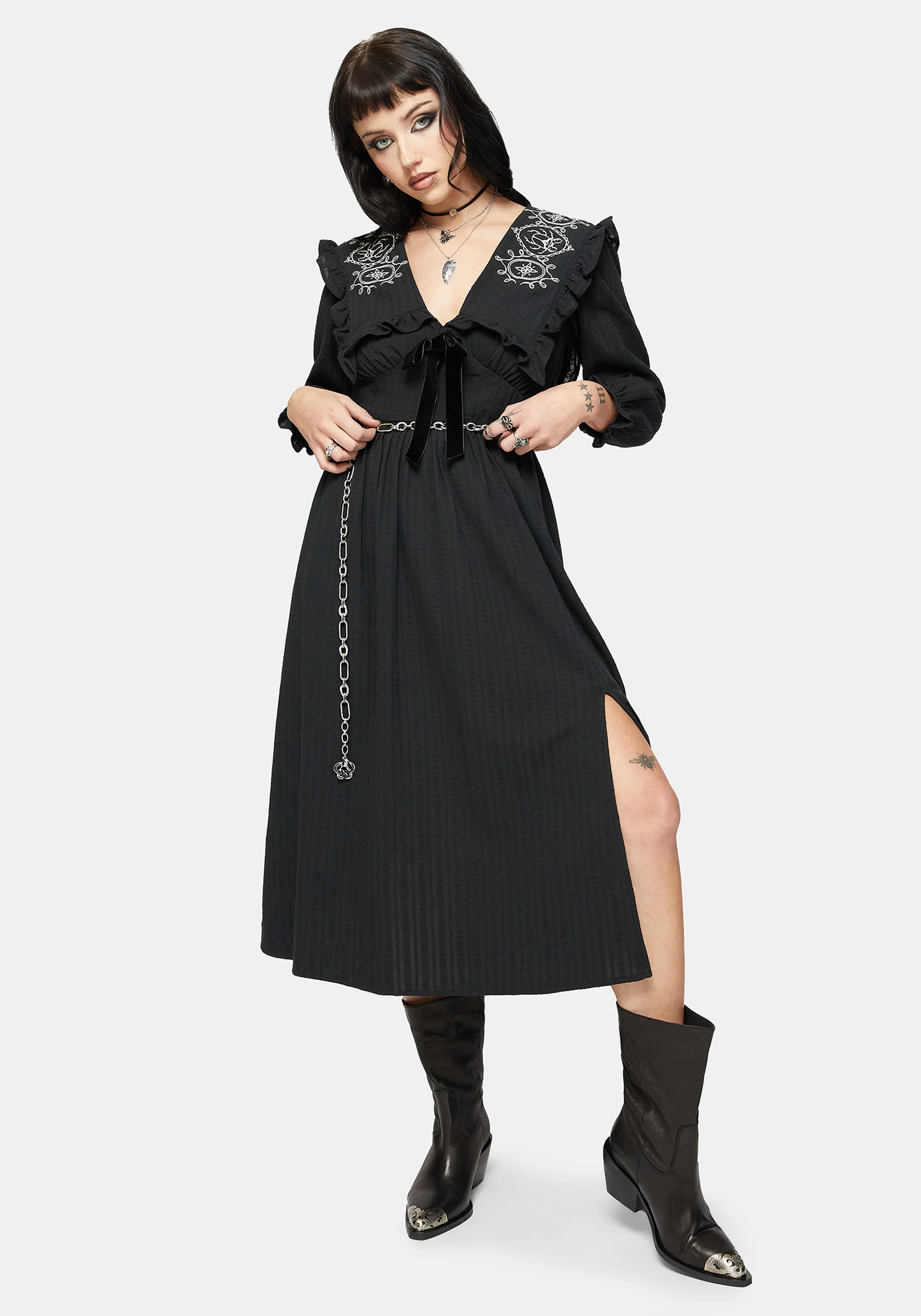 Alira Bug Embroidered Collar Cotton Midi Dress - Image 5