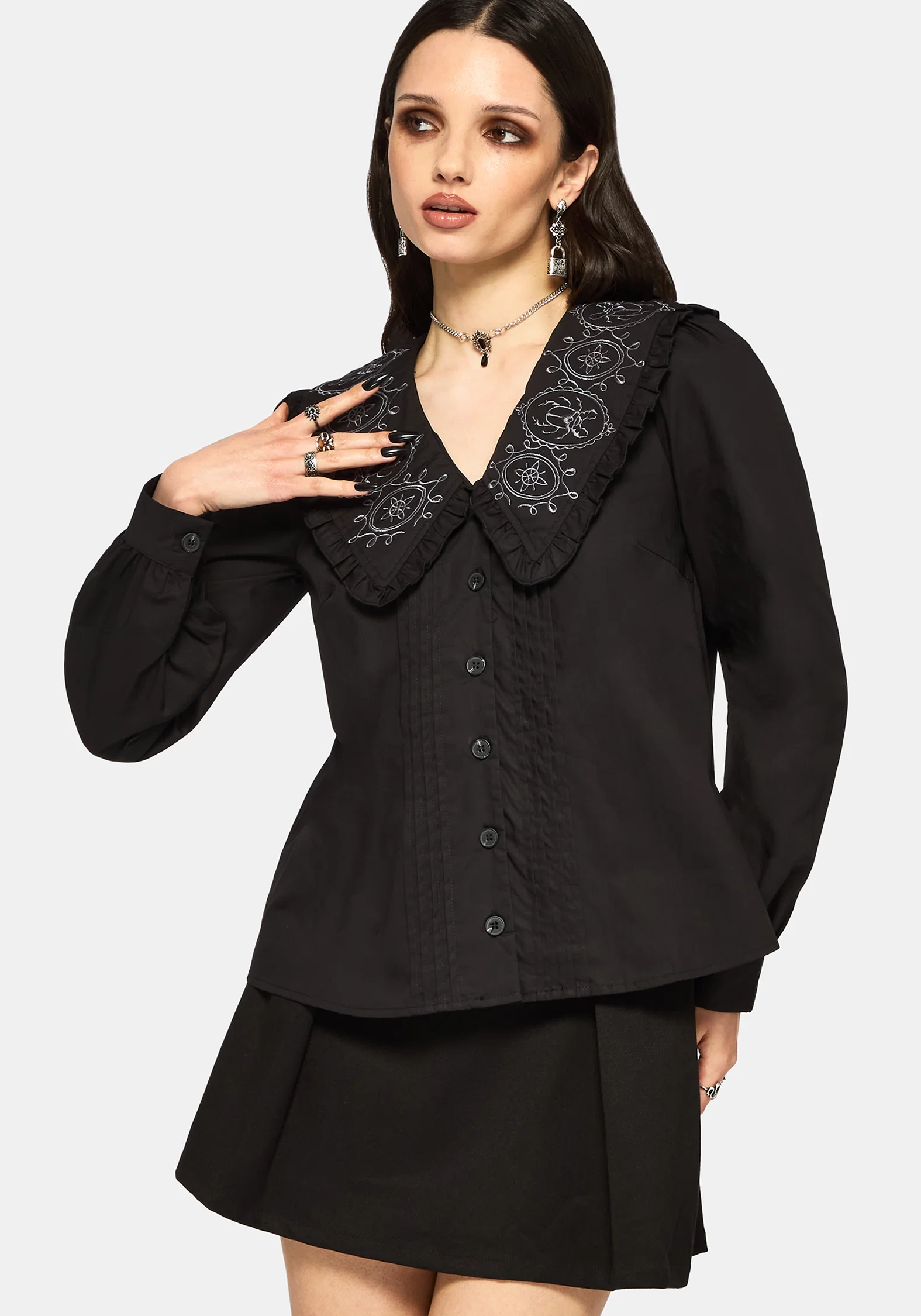 Alira Bug Embroidered Collar Long Sleeved Blouse - Image 4