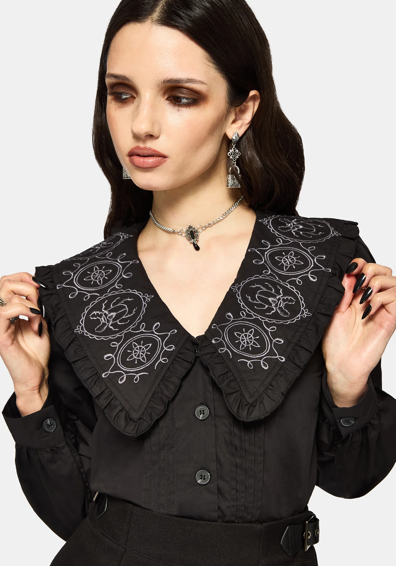 Alira Bug Embroidered Collar Long Sleeved Blouse - Image 5